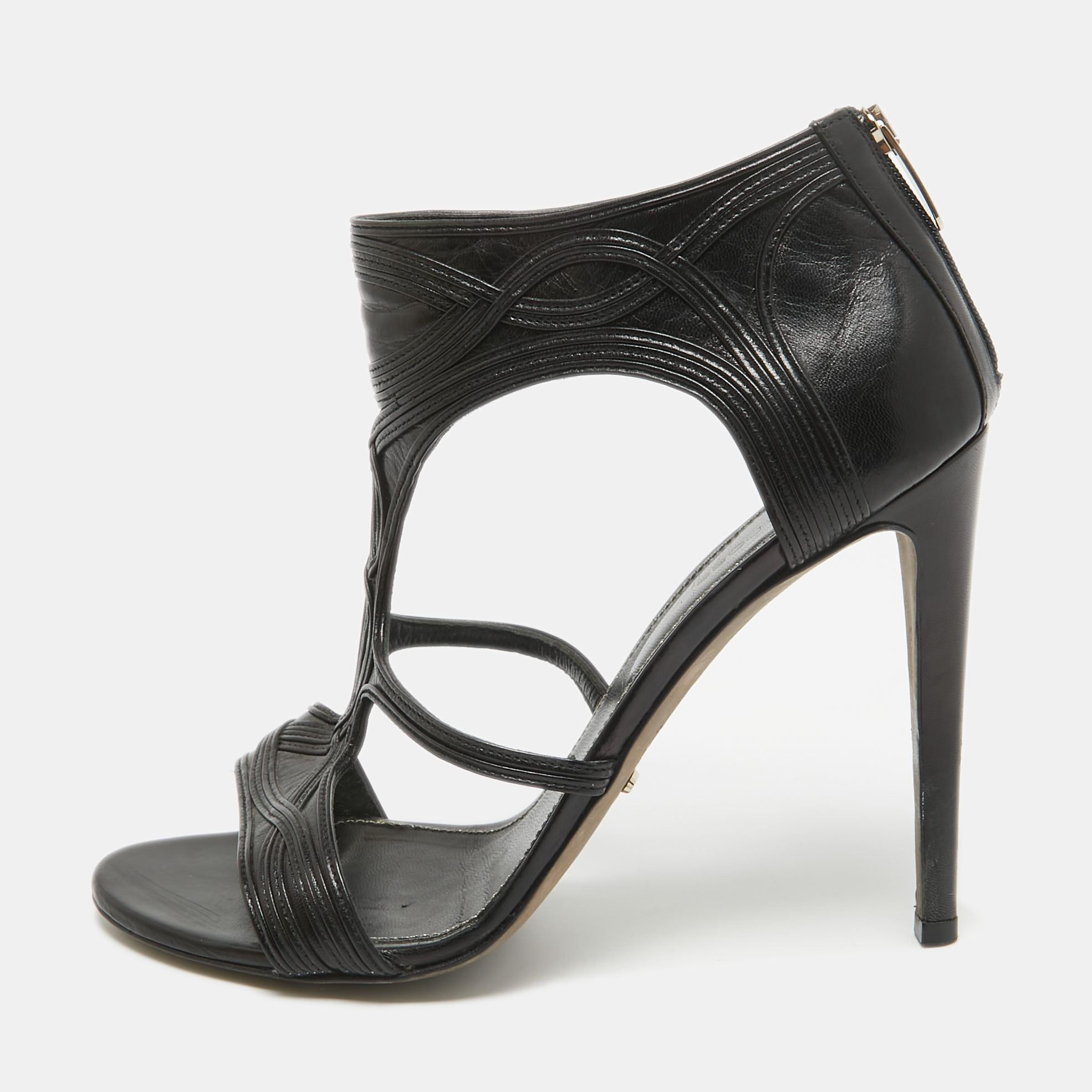 

Sergio Rossi Black Leather Open Toe Cut Out Sandals Size