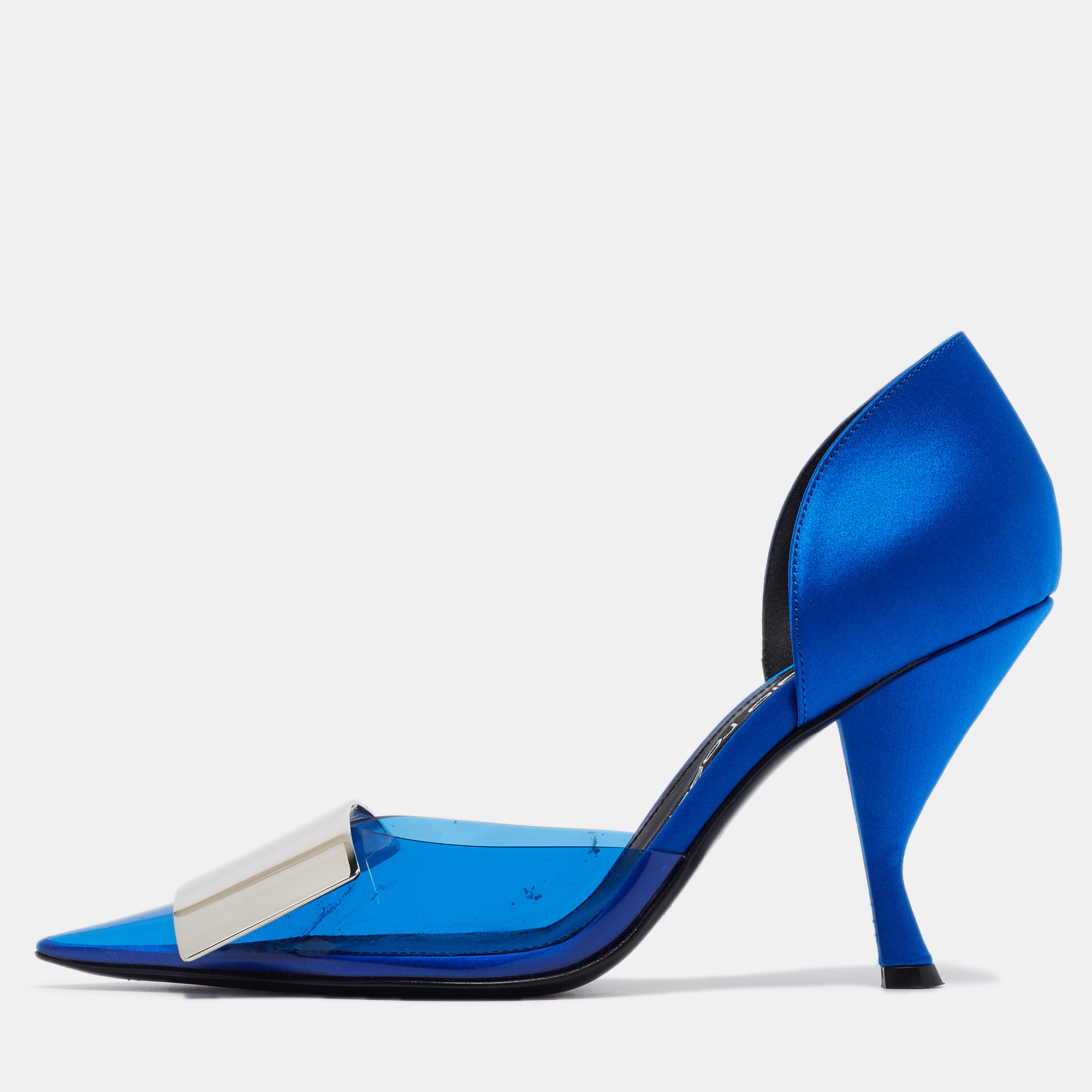 Pre-owned Sergio Rossi Electric Blue Pvc And Satin D'orsay Pumps Size 36.5