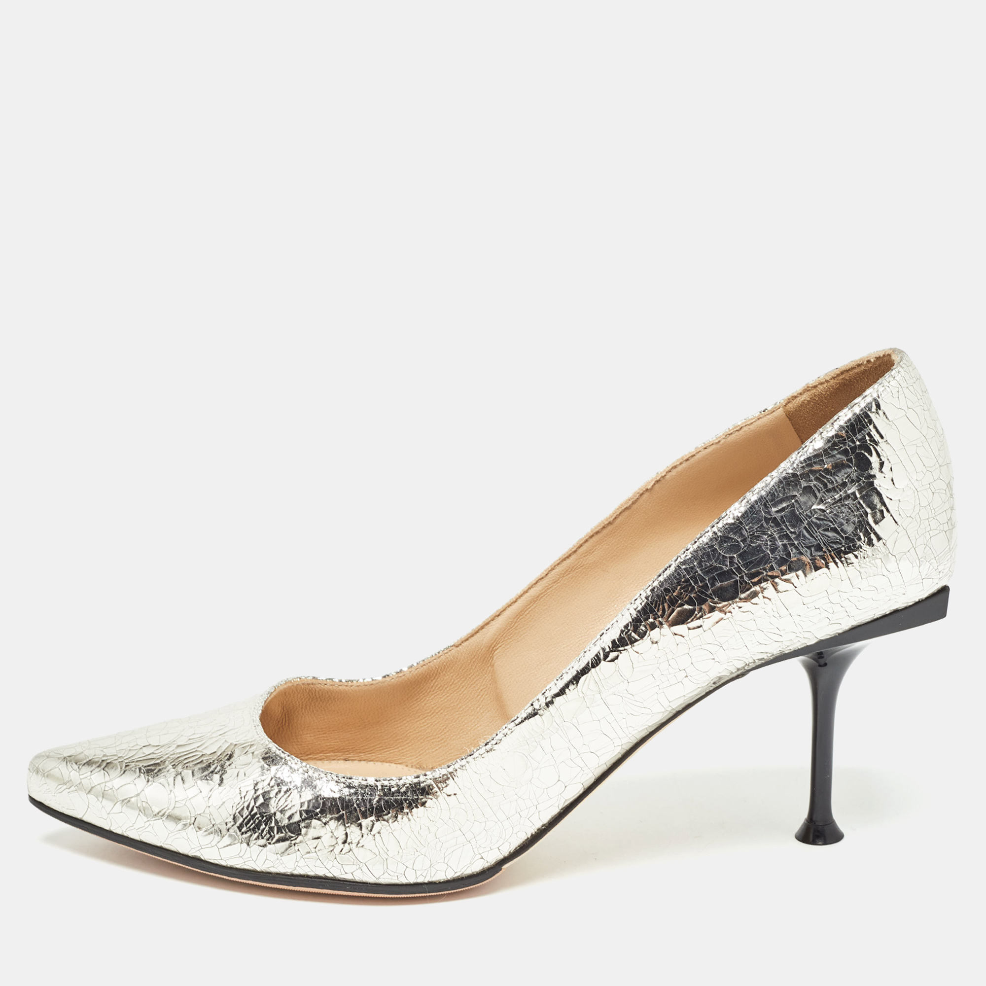 

Sergio Rossi Silver Texture Leather Pointed Toe Pumps Size