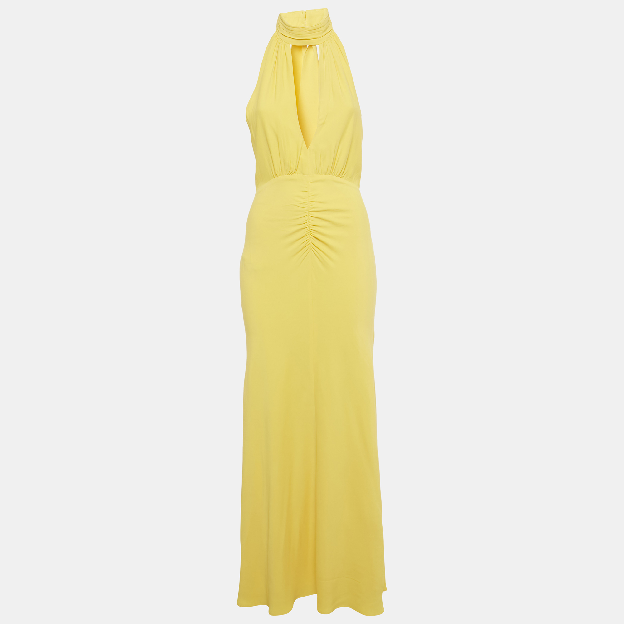 

Shona Joy Yellow Crepe Halter Neck Pierce Maxi Dress S