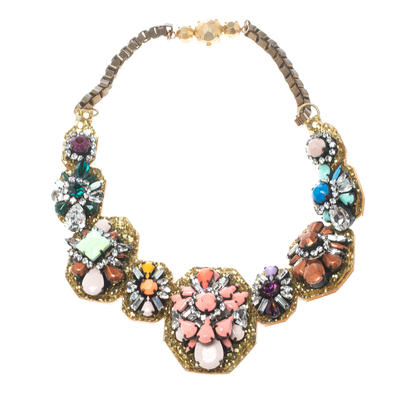 مملوكة مسبقًا قلادة شروق مزخرفة كريستال متعدد الألوان ذهبية اللون