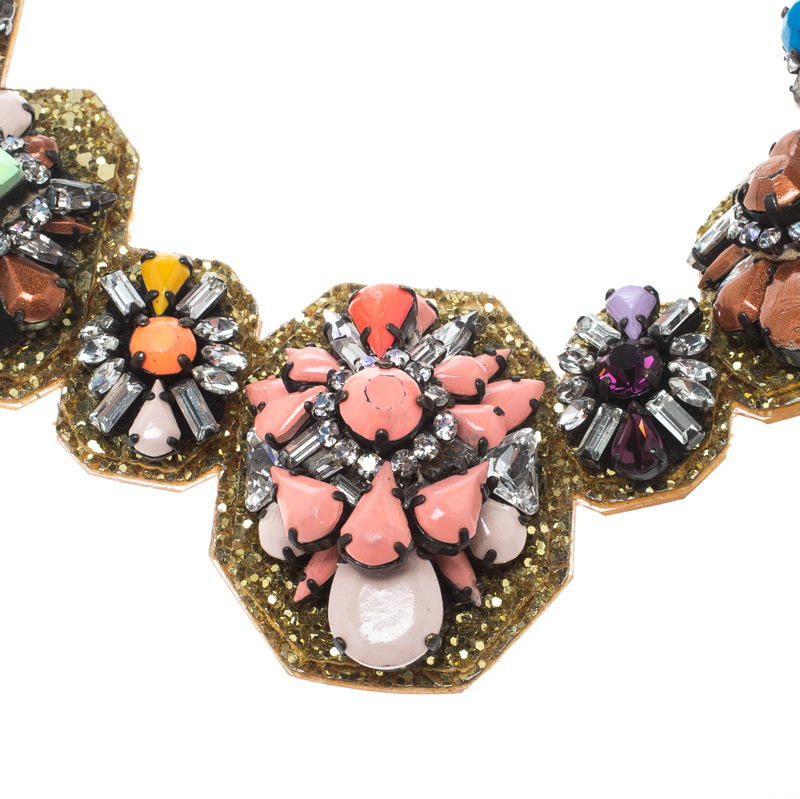 

Shourouk Multicolor Crystal Embellished Gold Tone Collar Necklace