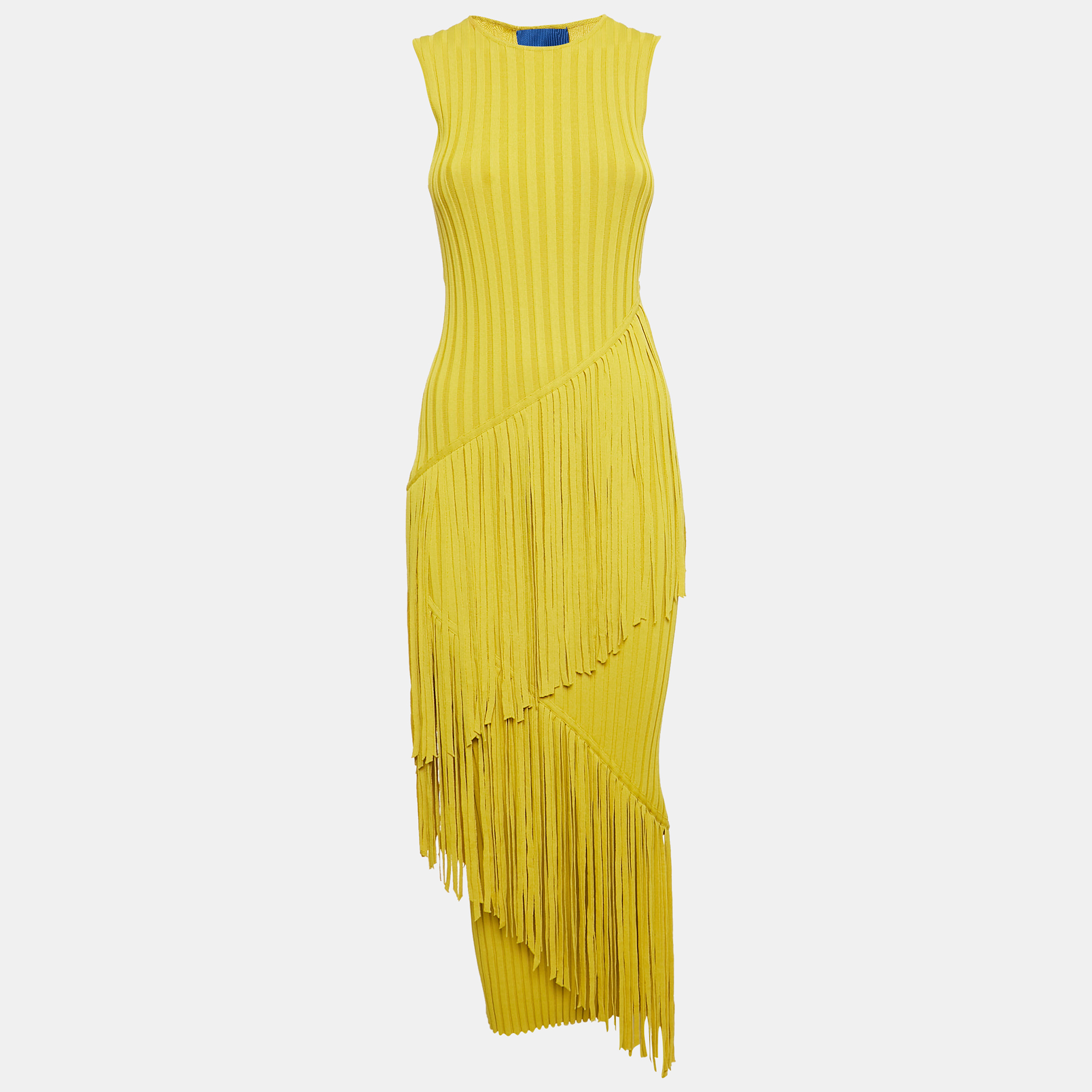 

Simon Miller Yellow Rib Knit Fringed Maxi Dress XS