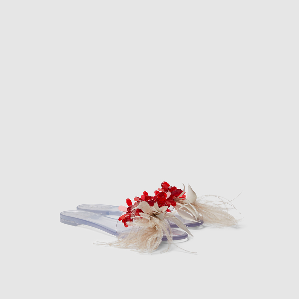 

Simone Rocha Red Feather and Bead-Embellished Slides IT