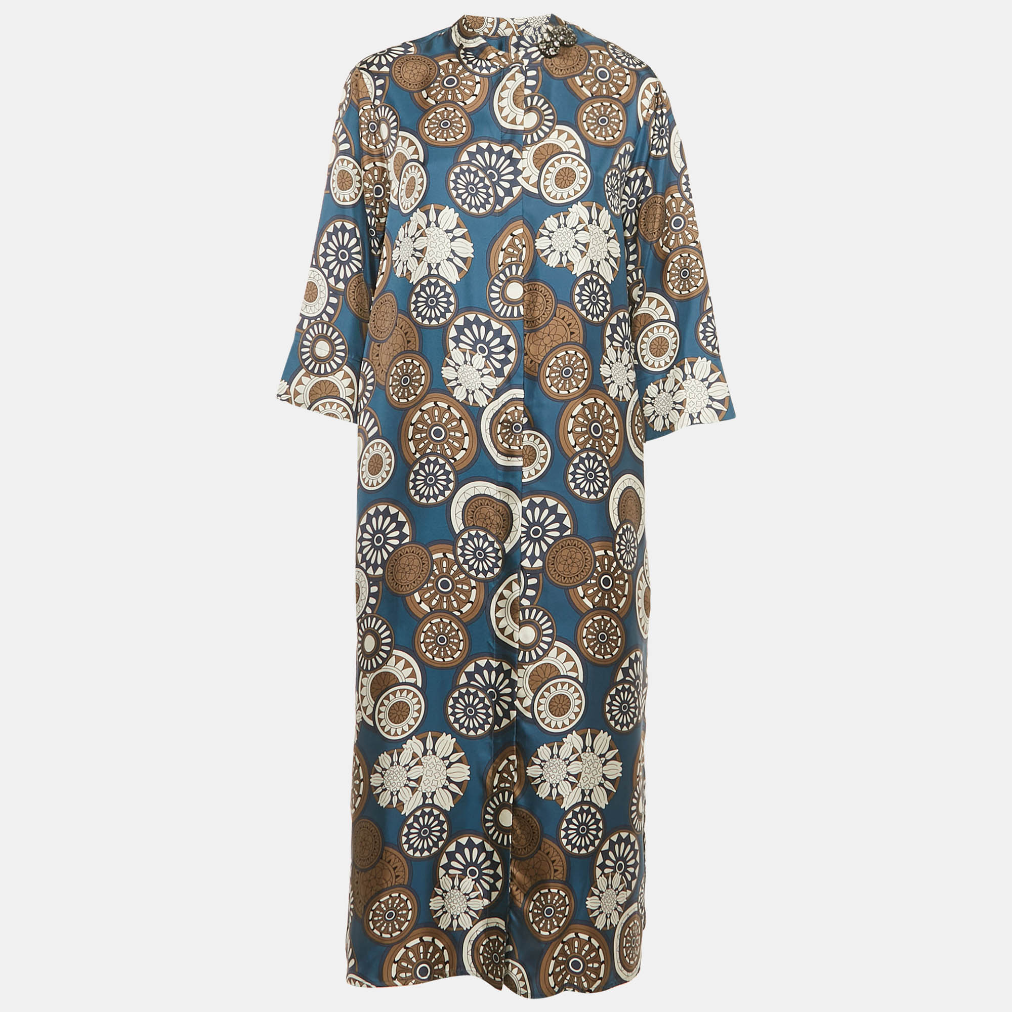 

S'Max Mara Blue Printed Silk Timesilk Midi Dress M