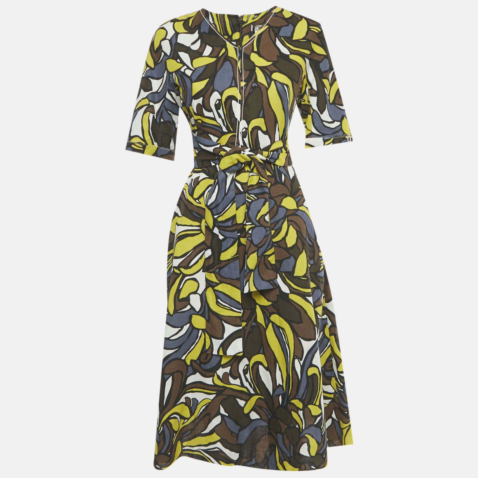 

S'Max Mara Blue Printed Cotton Belted Long Dress S, Yellow