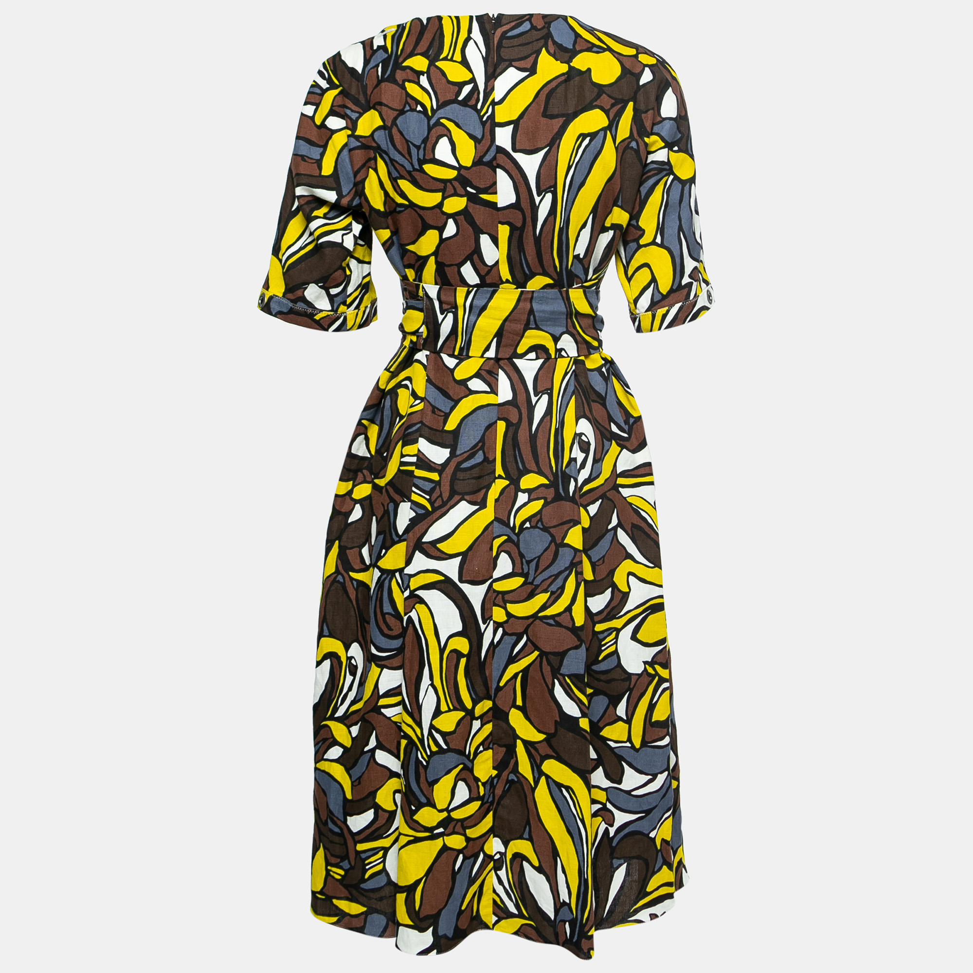 

Max Mara Brown Printed Linen & Cotton Belted Midi Dress