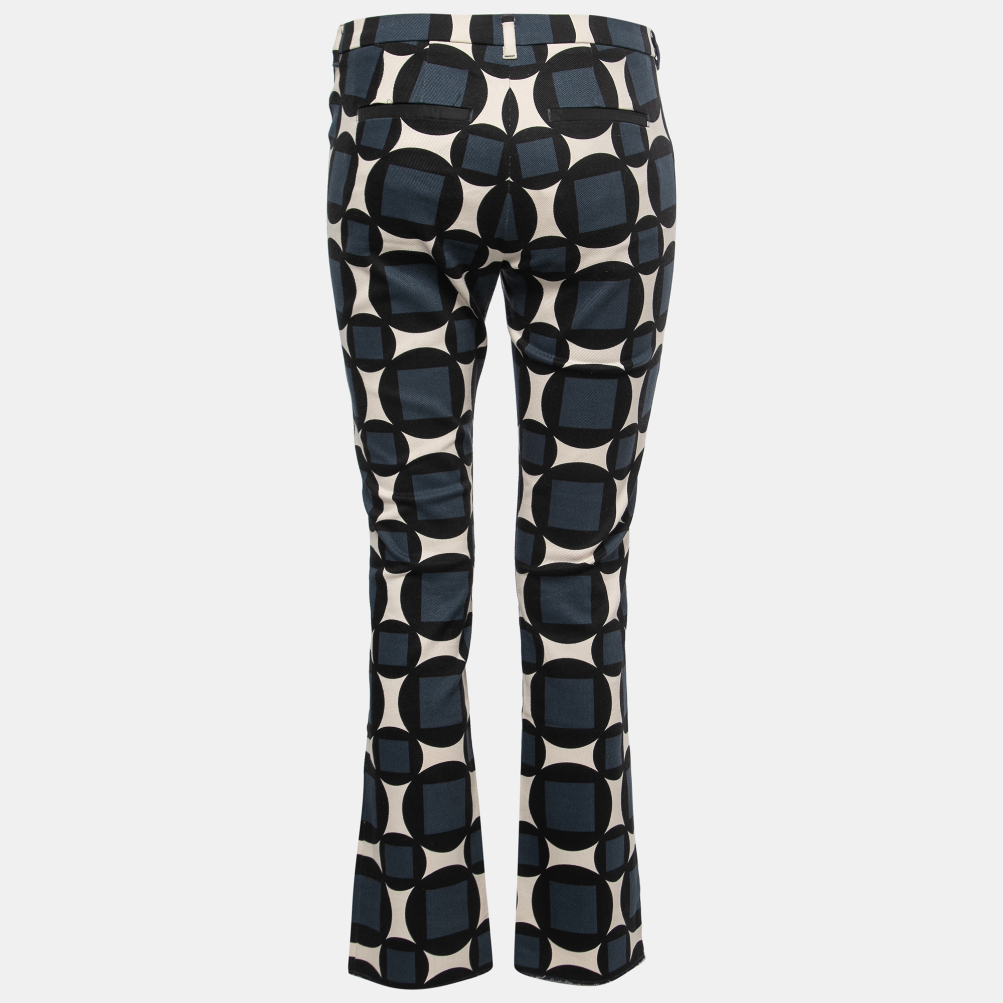 

Max Mara Blue Geometric Patterned Cotton Twill Trousers