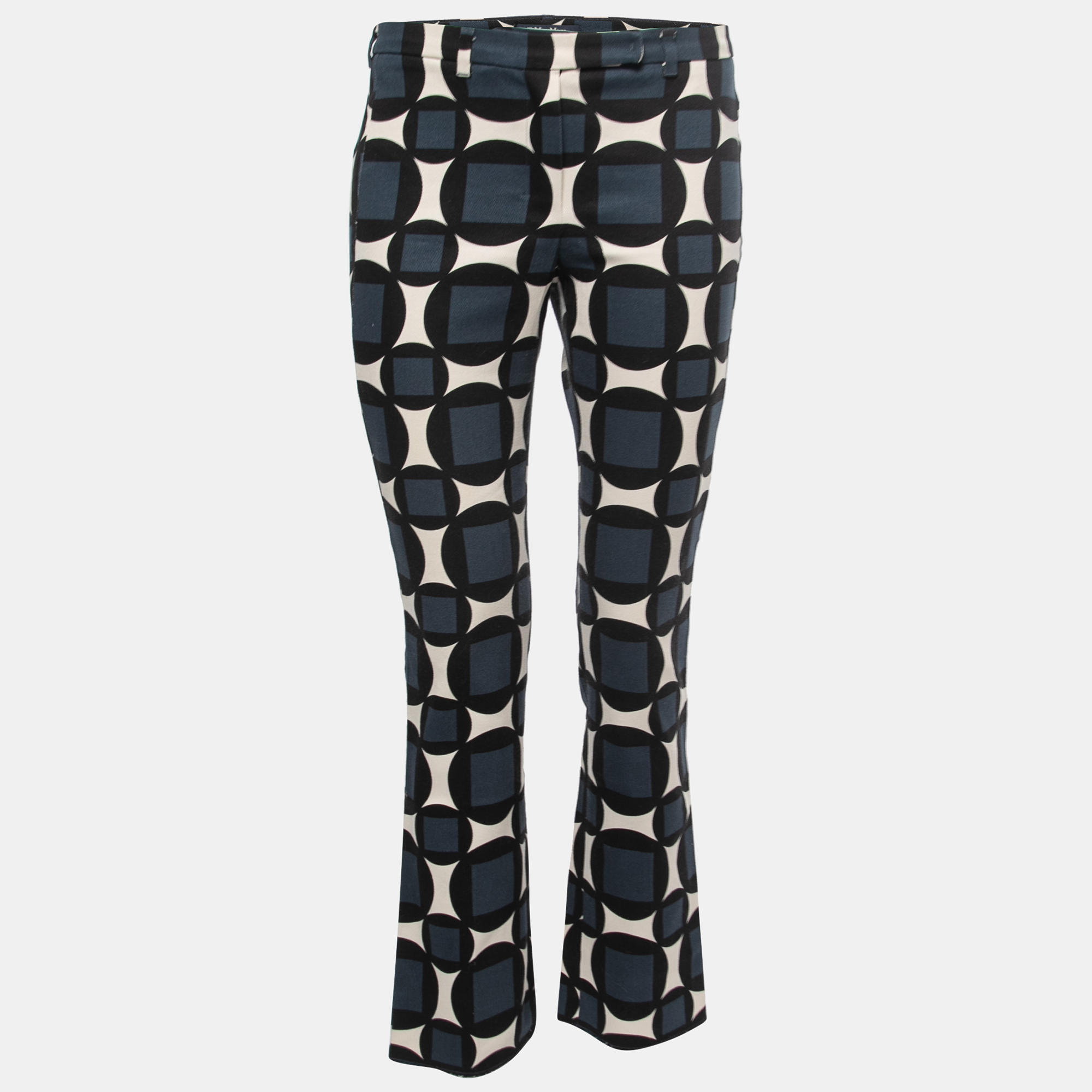 Pre-owned S'max Mara Blue Geometric Patterned Cotton Twill Trousers S