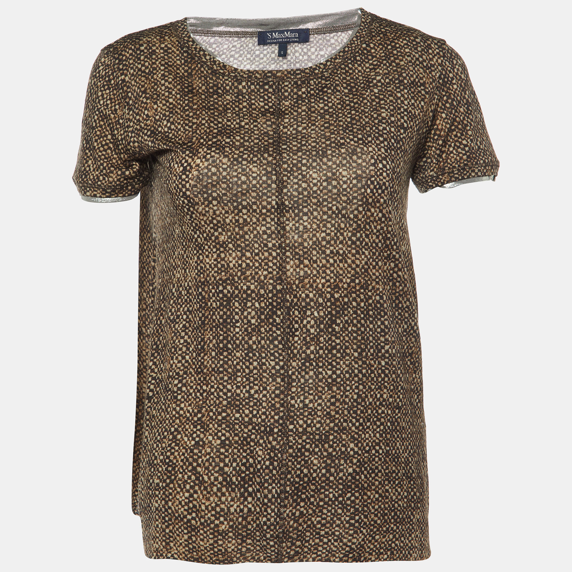 

S'Max Mara Brown Snake Print Wool Blend Knit T-Shirt S