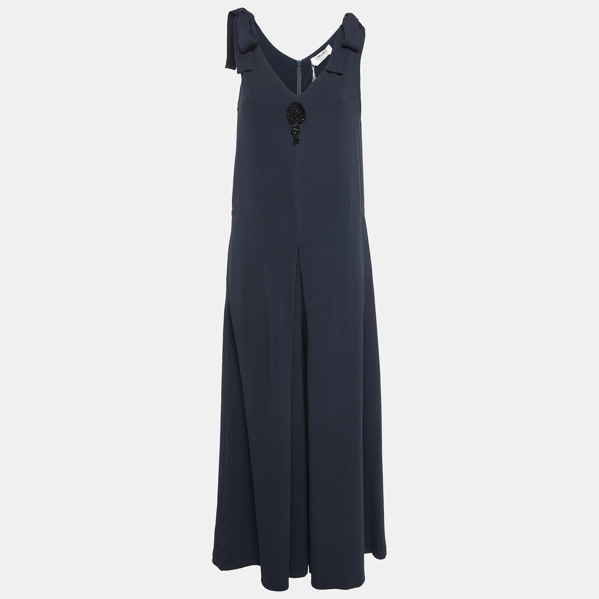 

S'Max Mara Navy Crepe Shoulder Tie-Up Jumpsuit M, Navy blue