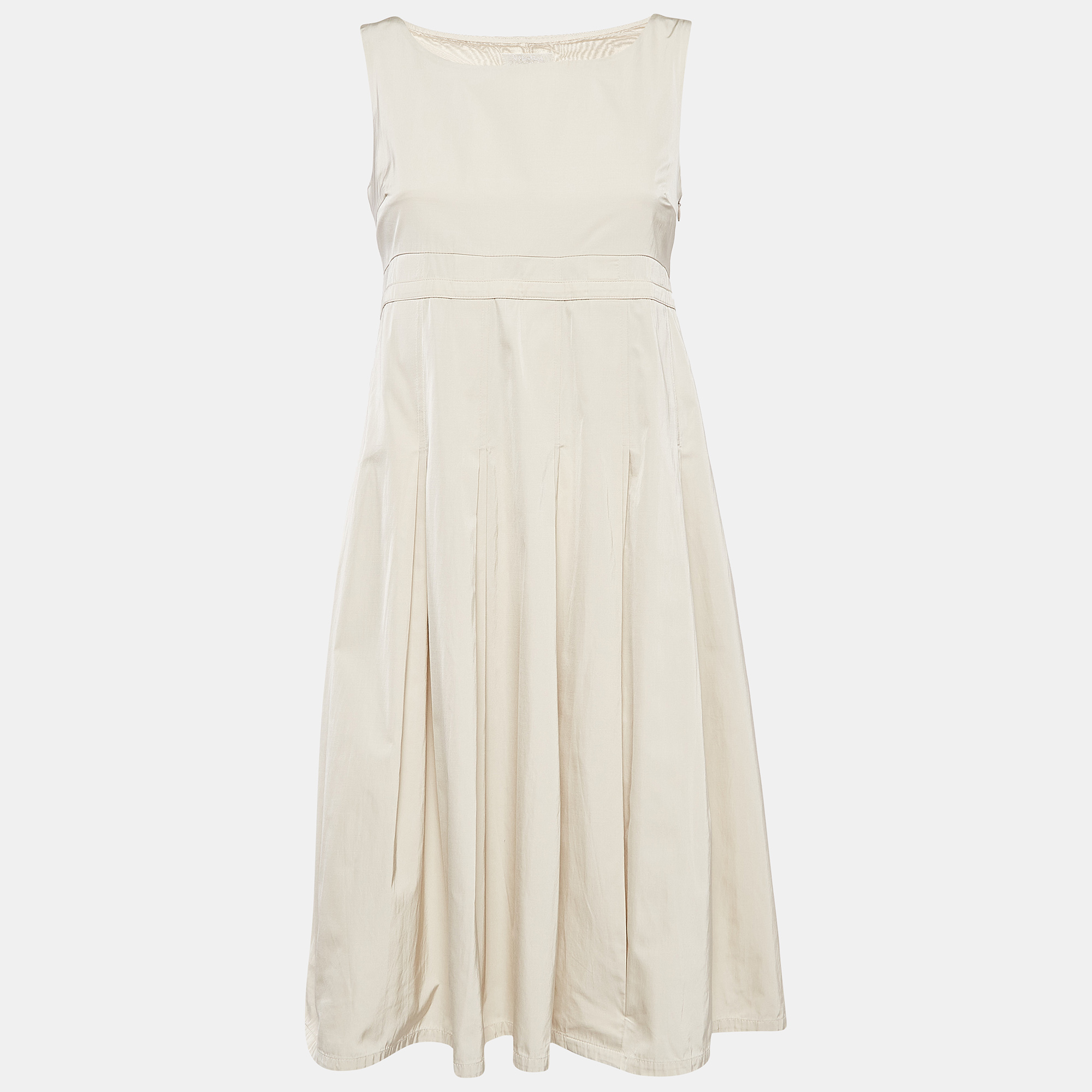 

S'Max Mara Beige Cotton Blend Pleated Sleeveless Dress S