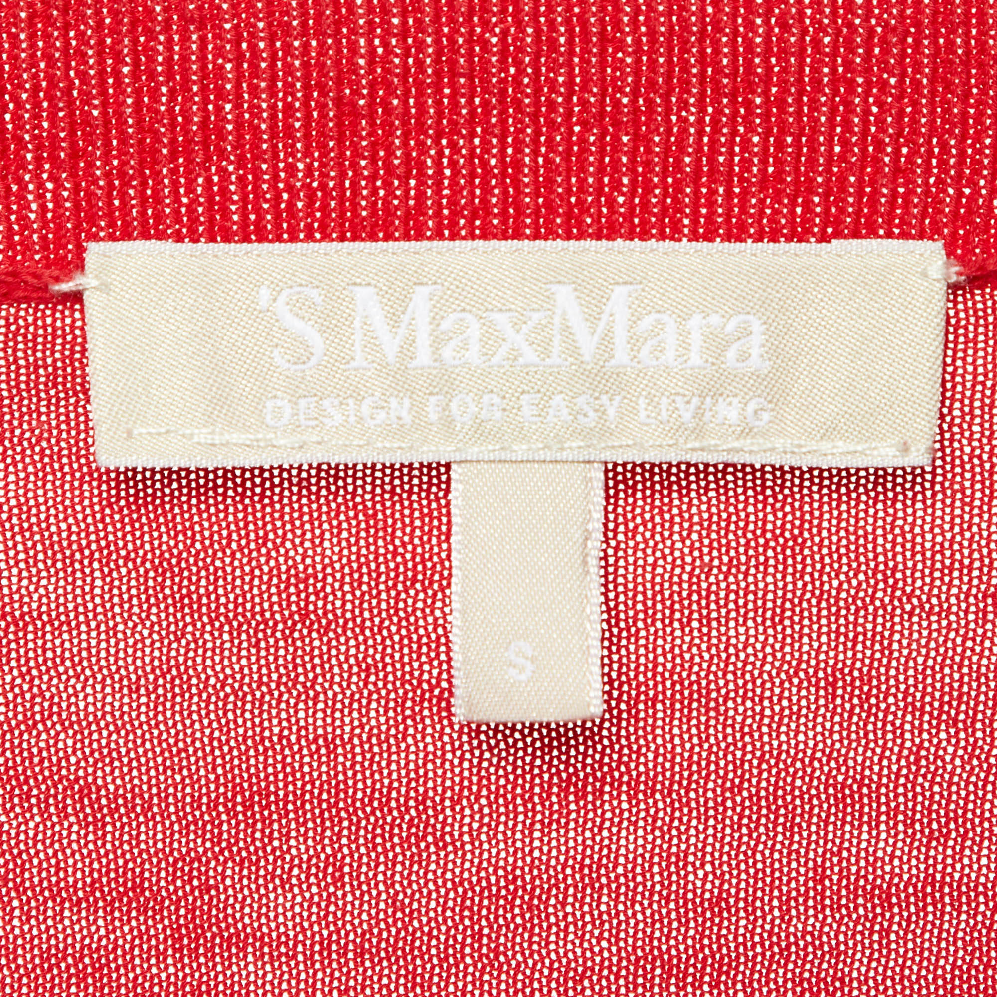 S`Max Mara Red Cotton Knit Cropped Cardigan S 