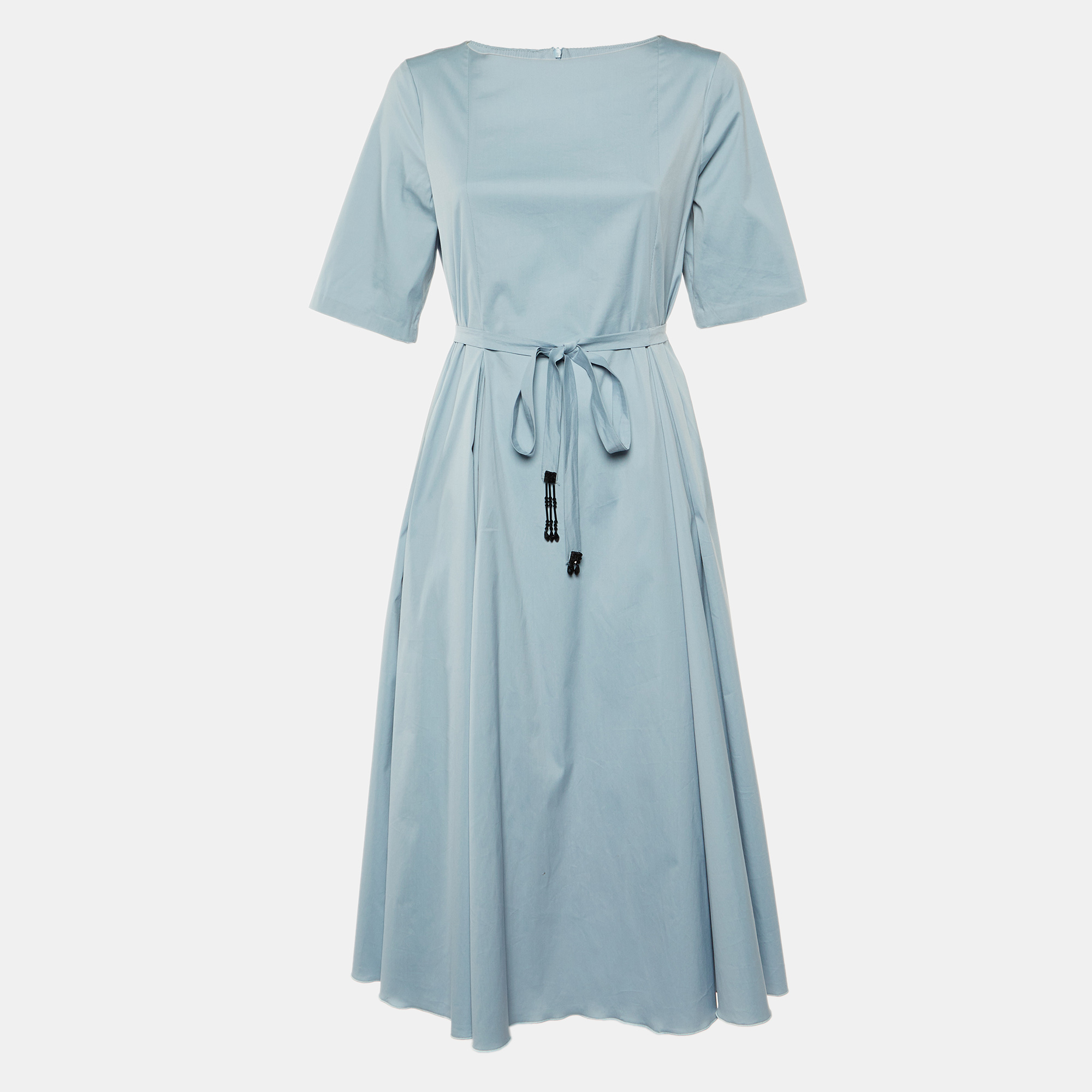 

S'Max Mara Slate Blue Cotton Belted Midi Dress L