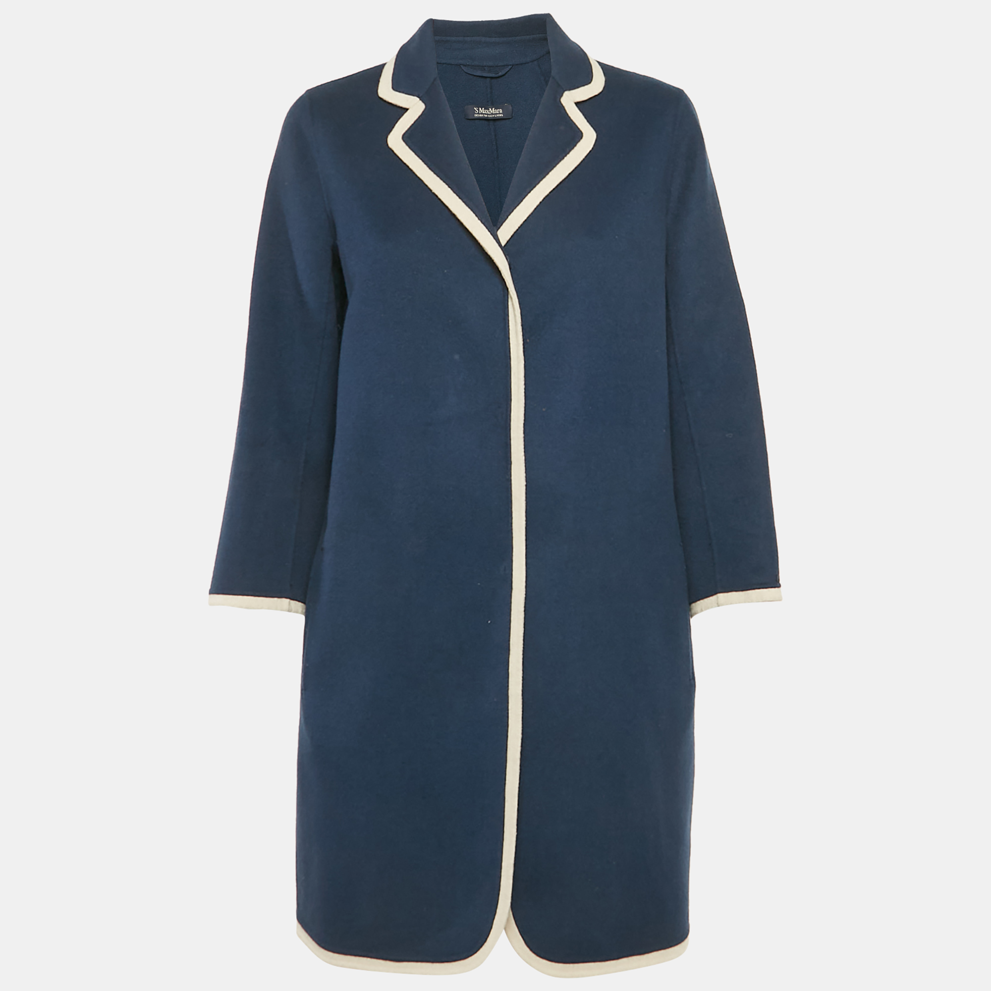 

S'Max Mara Navy Blue Wool Button Front Long Coat L