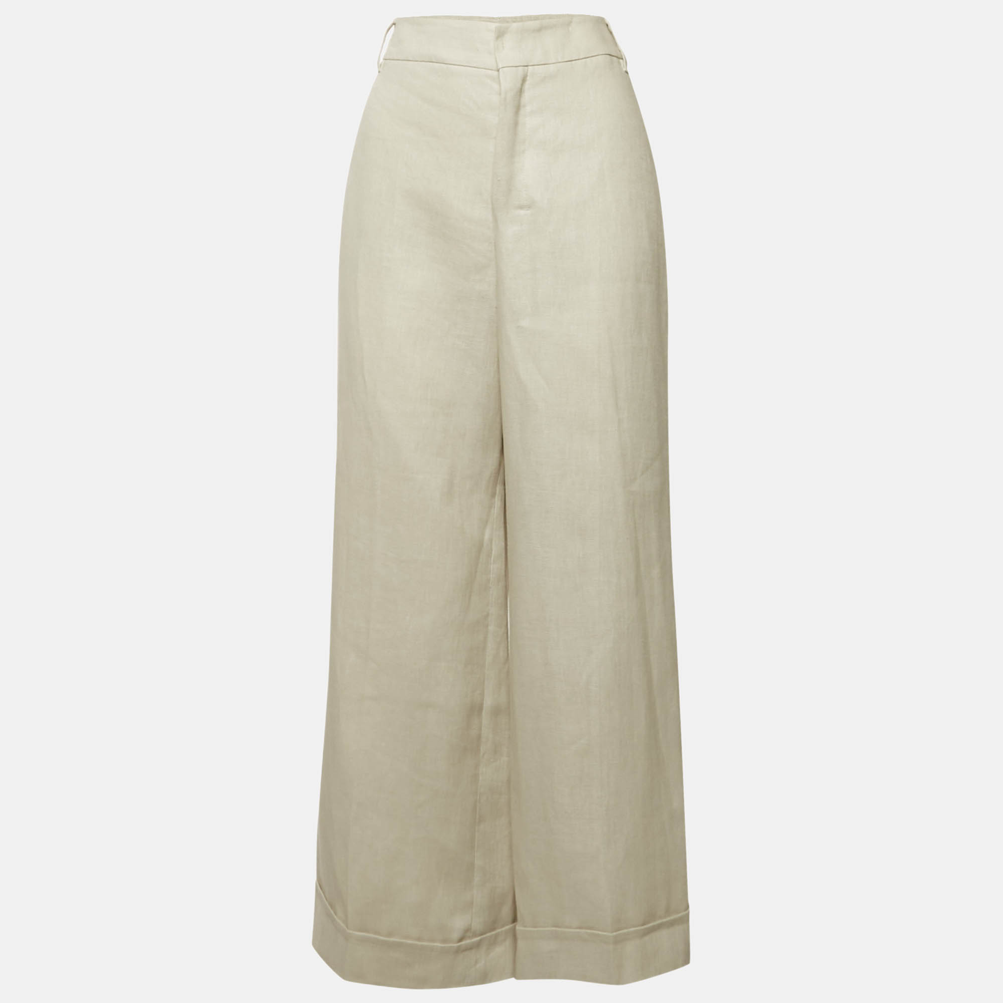 Pre-owned S'max Mara Beige Linen Wide-leg Trousers L In Transparent