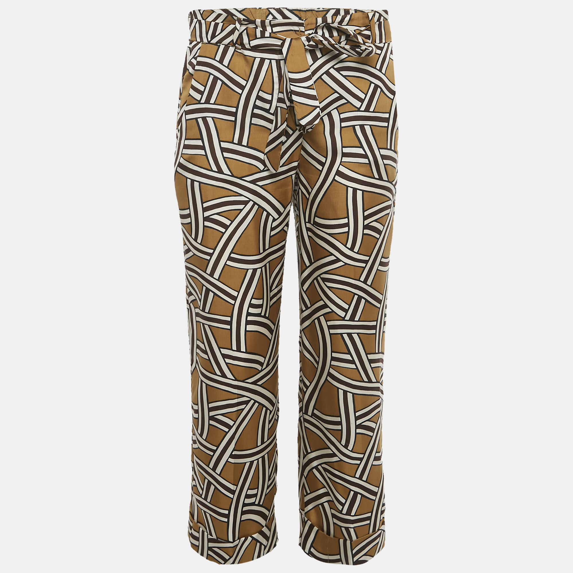 S'Max Mara Green Printed Silk Belted Trousers S