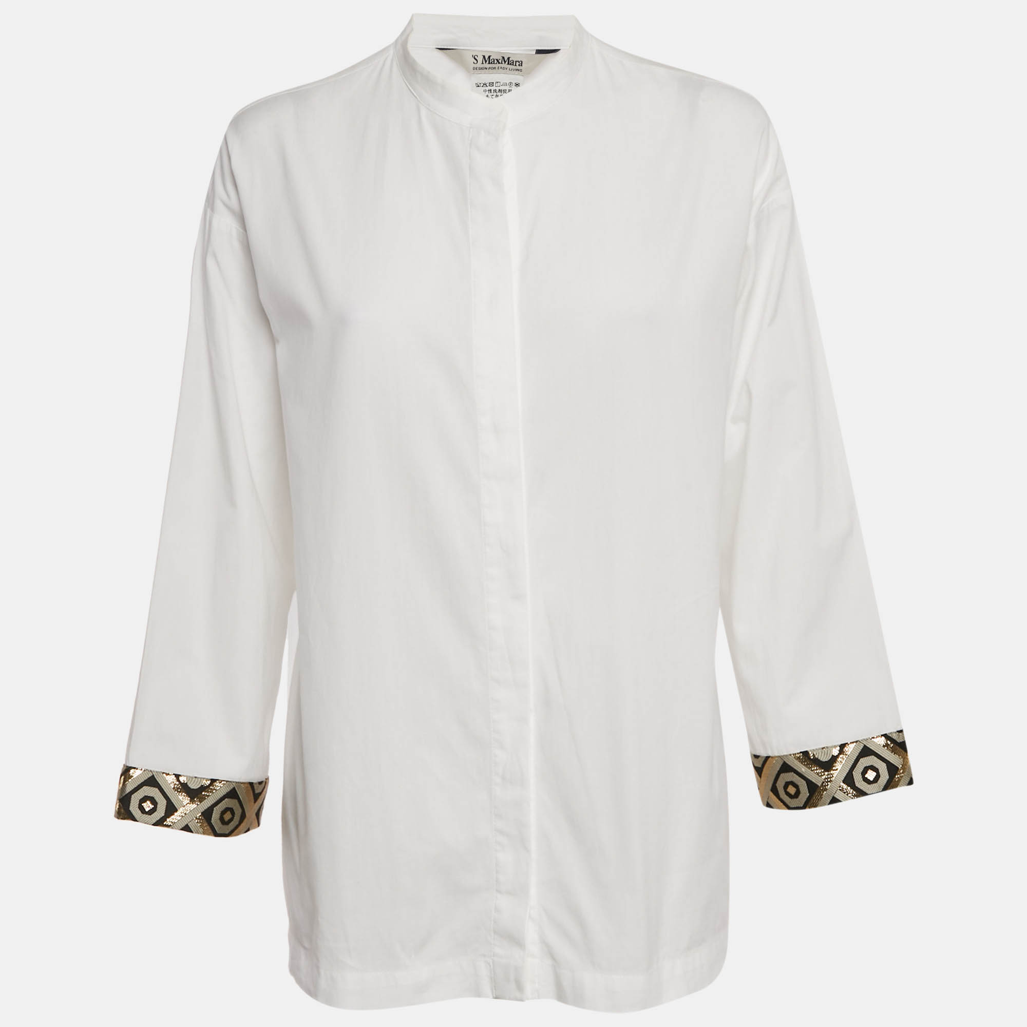 

S'Max Mara White Lurex Trim Cuff Cotton Shirt S