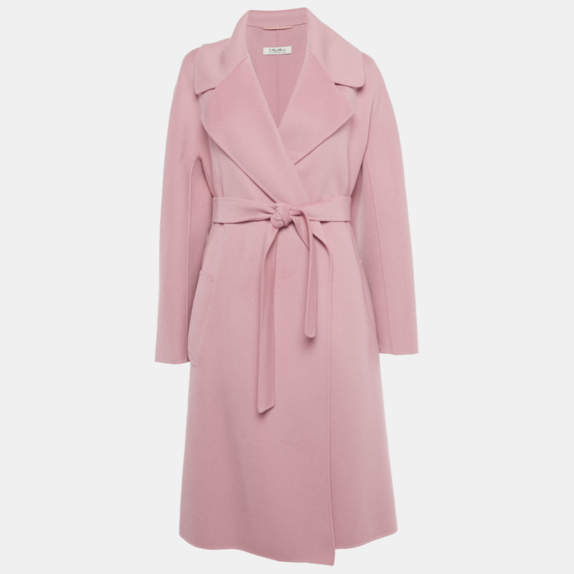 

S'Max Mara Pink Wool Open Front Belted Coat L