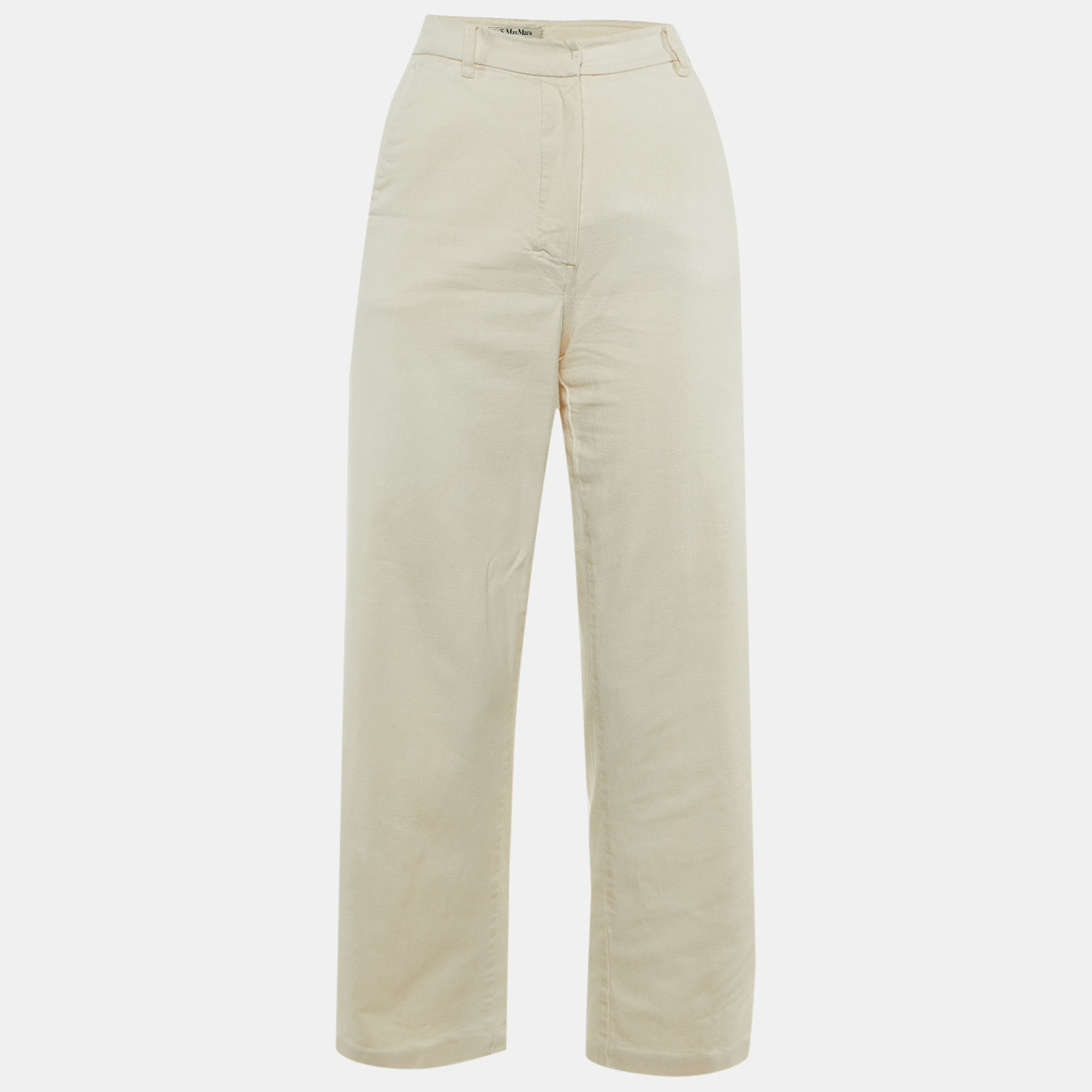 

S'Max Mara Cream Denim Straight Fit Trousers M/Waist 28"