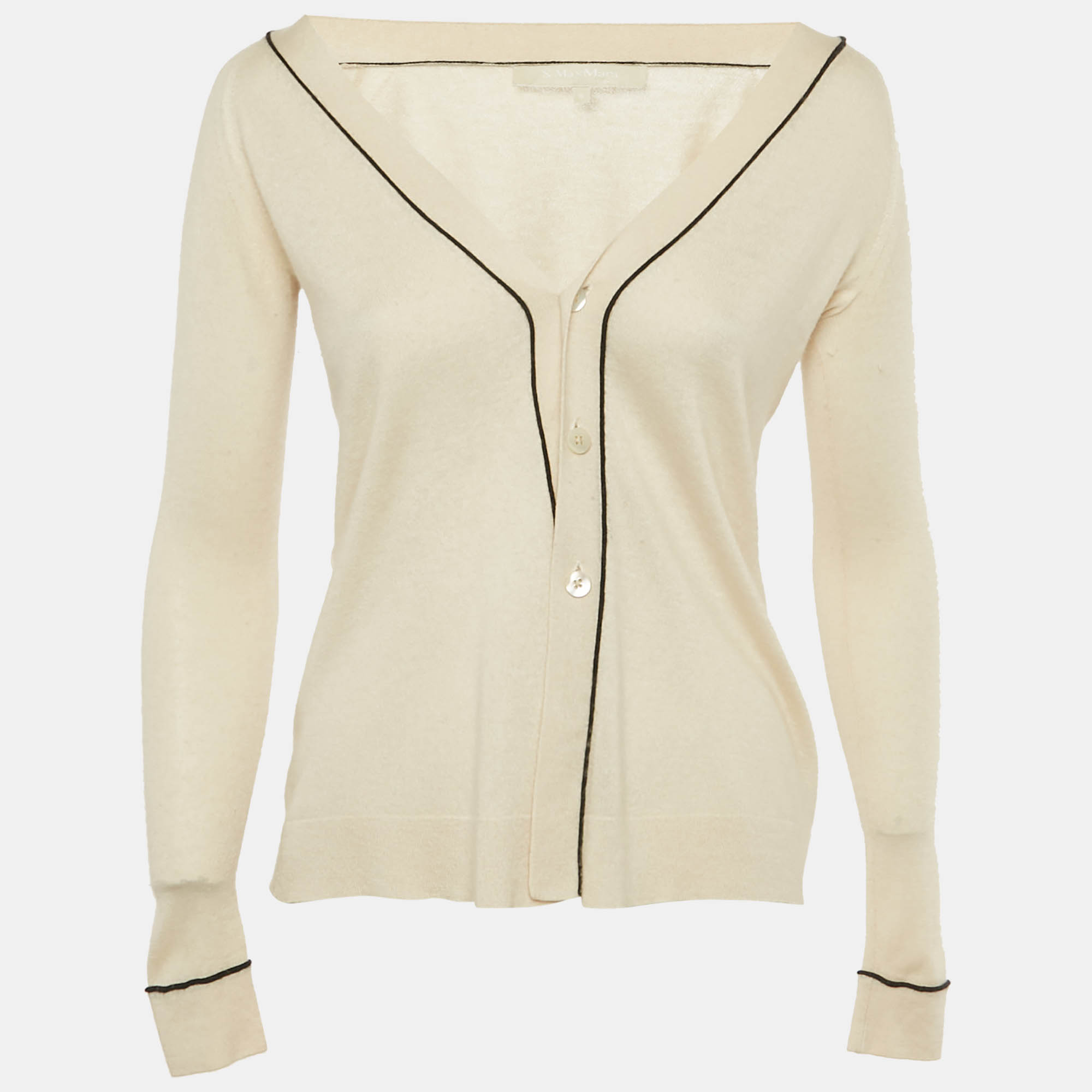 Pre-owned S'max Mara Cream Silk Blend Button Front Cardigan S In White
