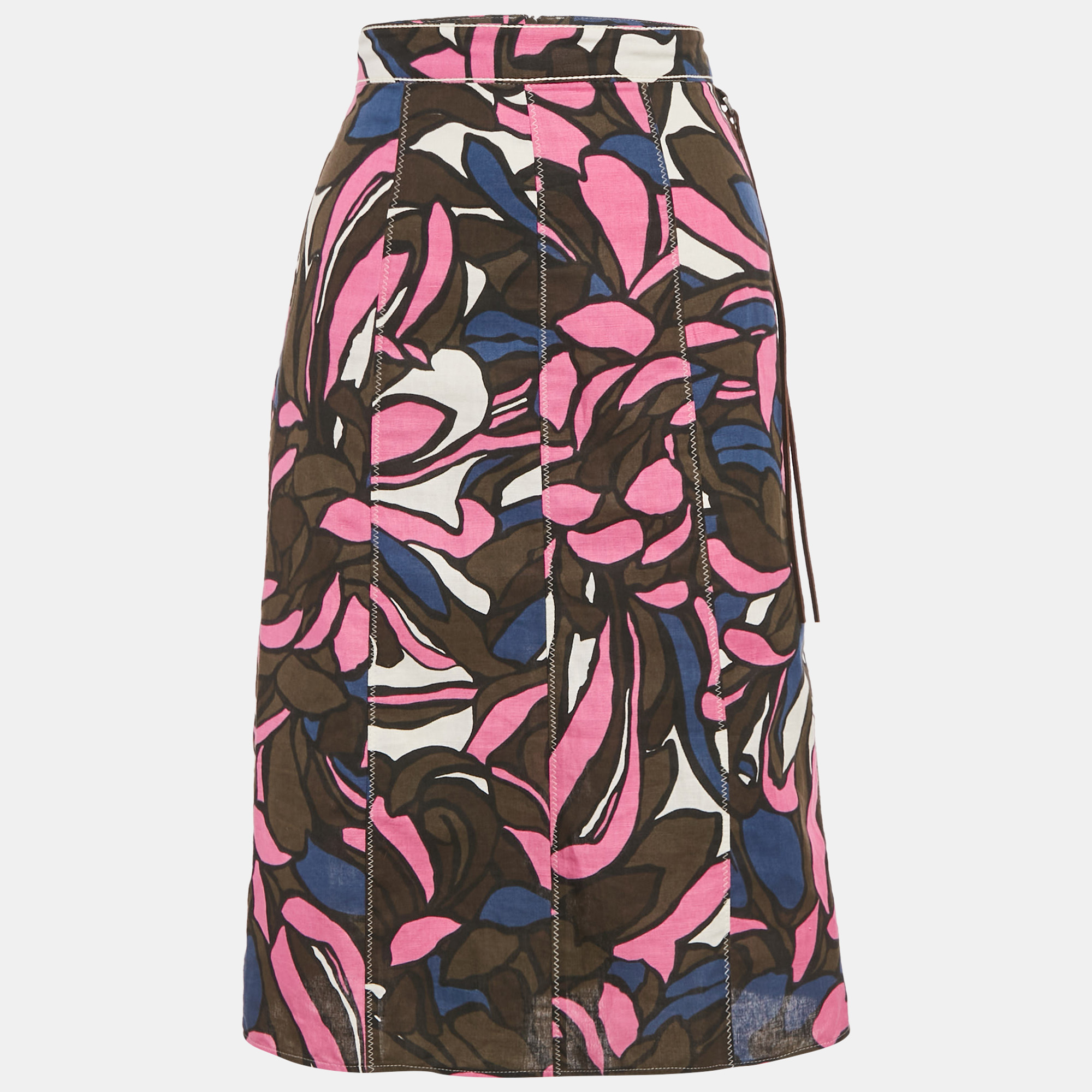 Pre-owned S'max Mara Pink Printed Cotton Midi Skirt M