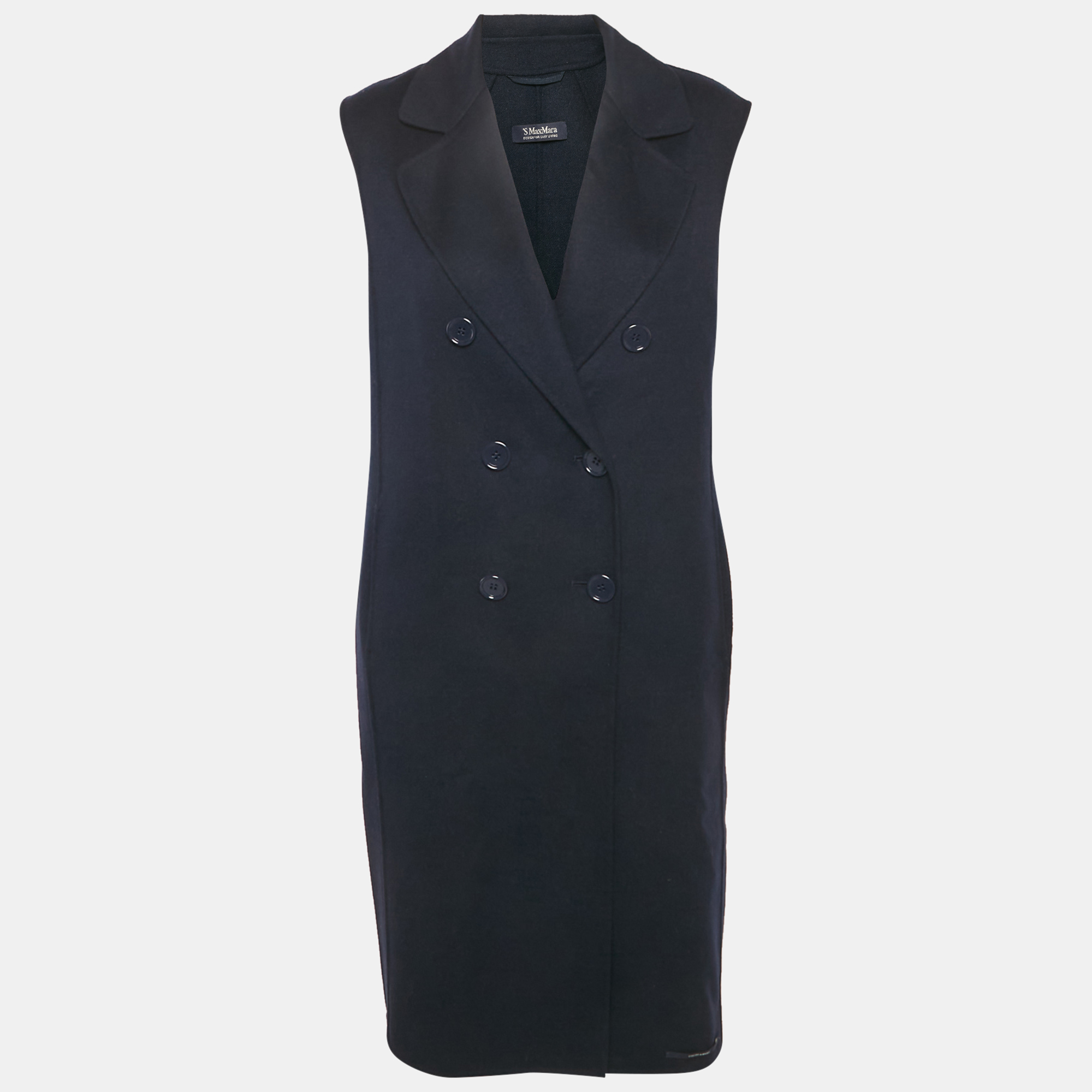 

S'Max Mara Navy Blue Double Breasted Sleeveless Coat S