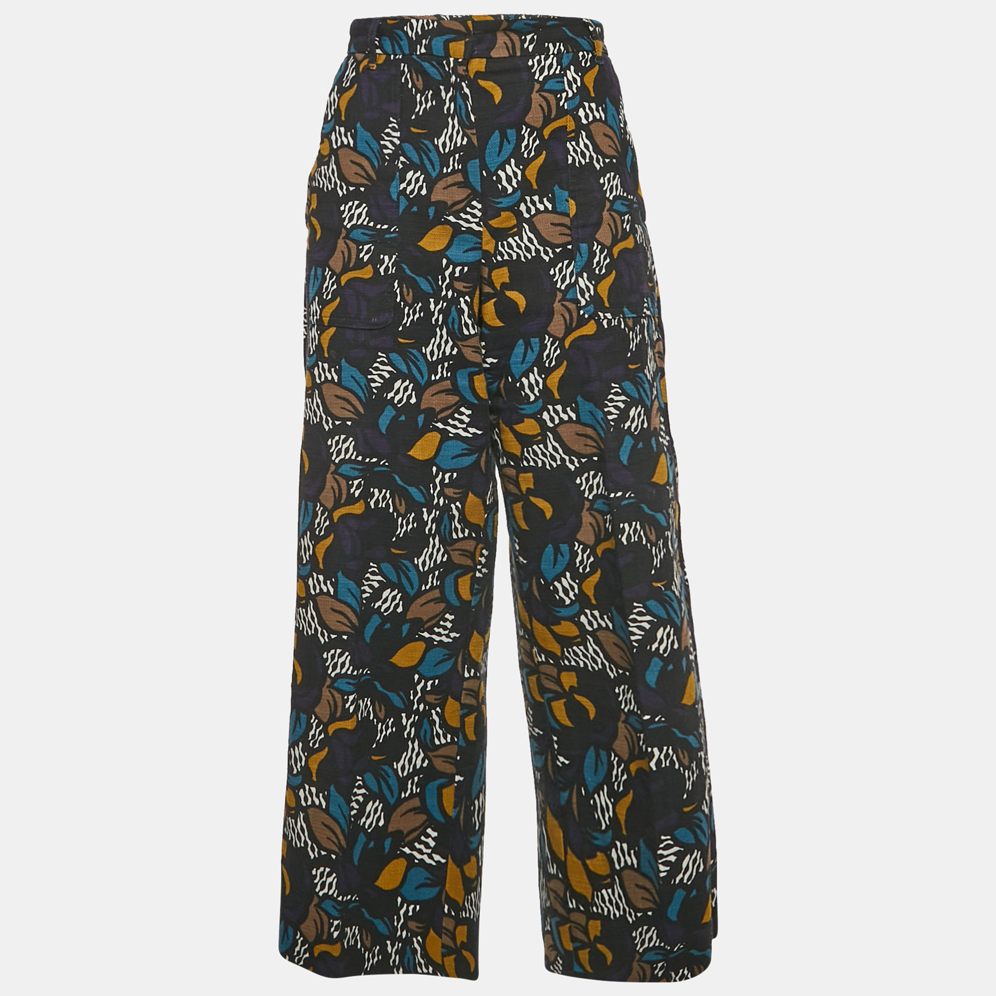 Pre-owned S'max Mara Multicolour Cotton Blend Wide Leg Trousers M/waist 32"
