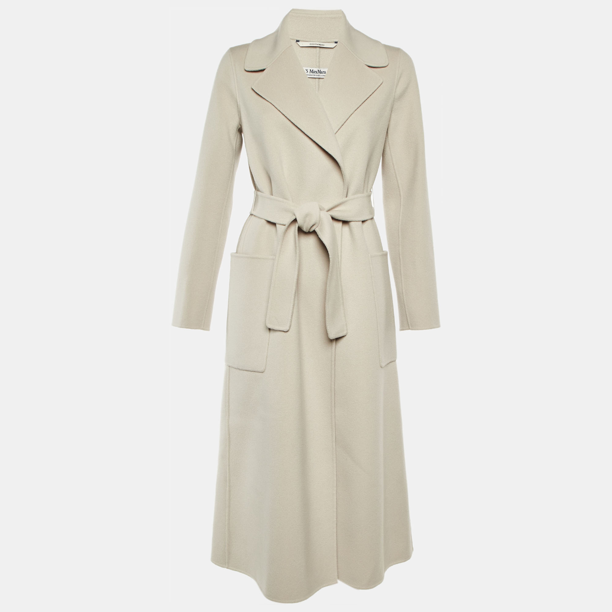 

S'Max Mara Ecru Wool Belted Long Coat M, Grey