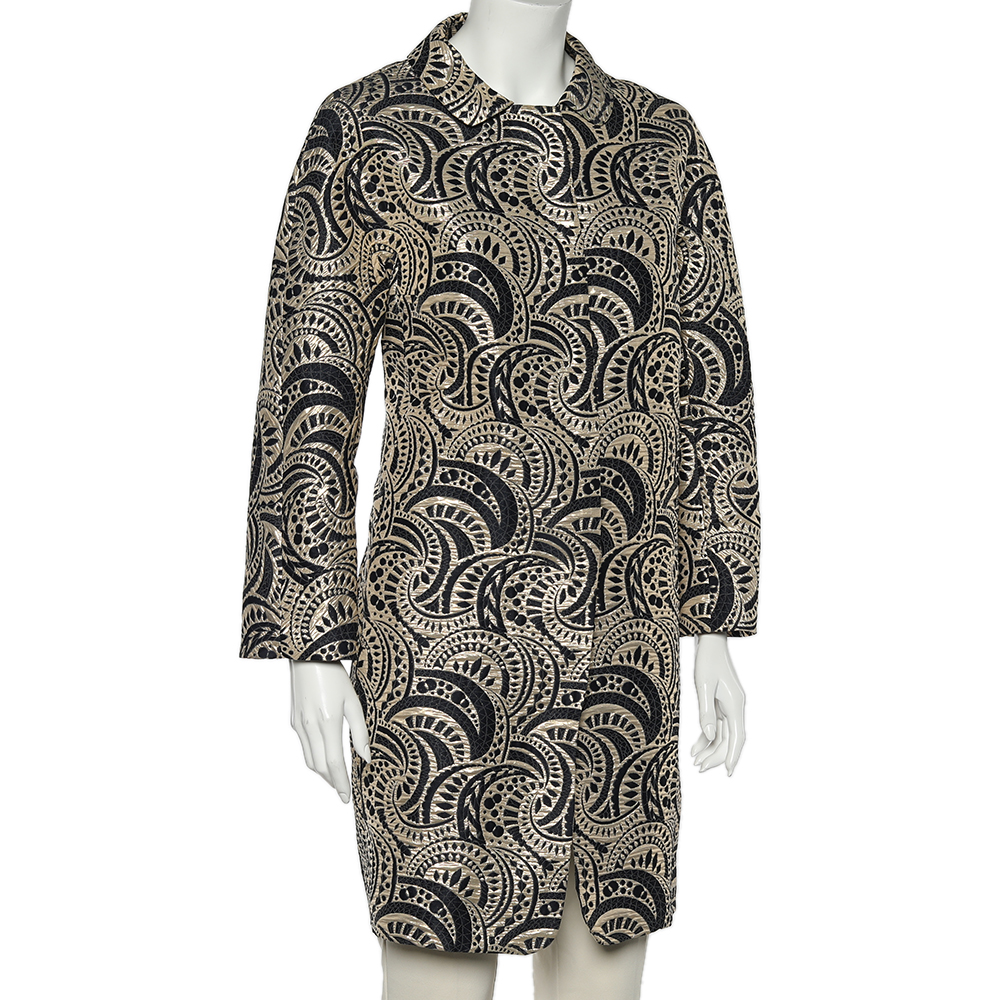 

S'Max Mara Gold & Black Brocade Button Front Coat