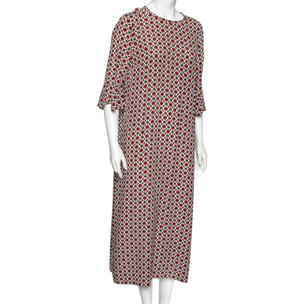 

S'Max Mara Red & White Printed Silk Midi Dress