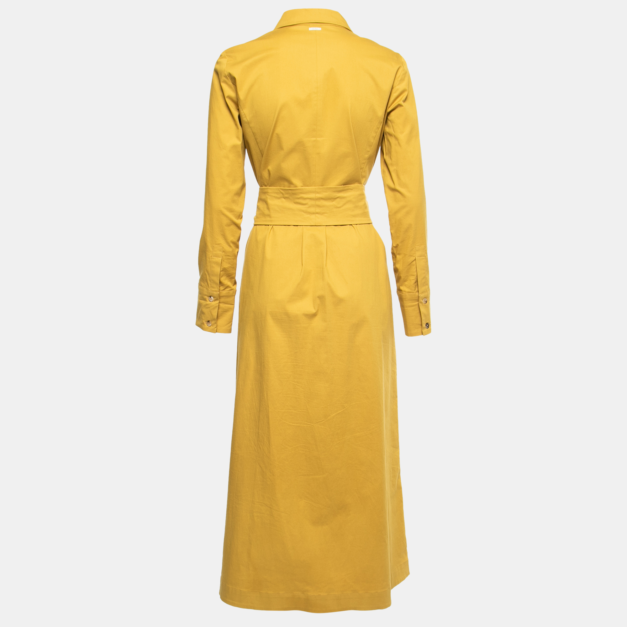 

Max Mara Mustard Yellow Stretch Cotton Twill Midi Shirt Dress
