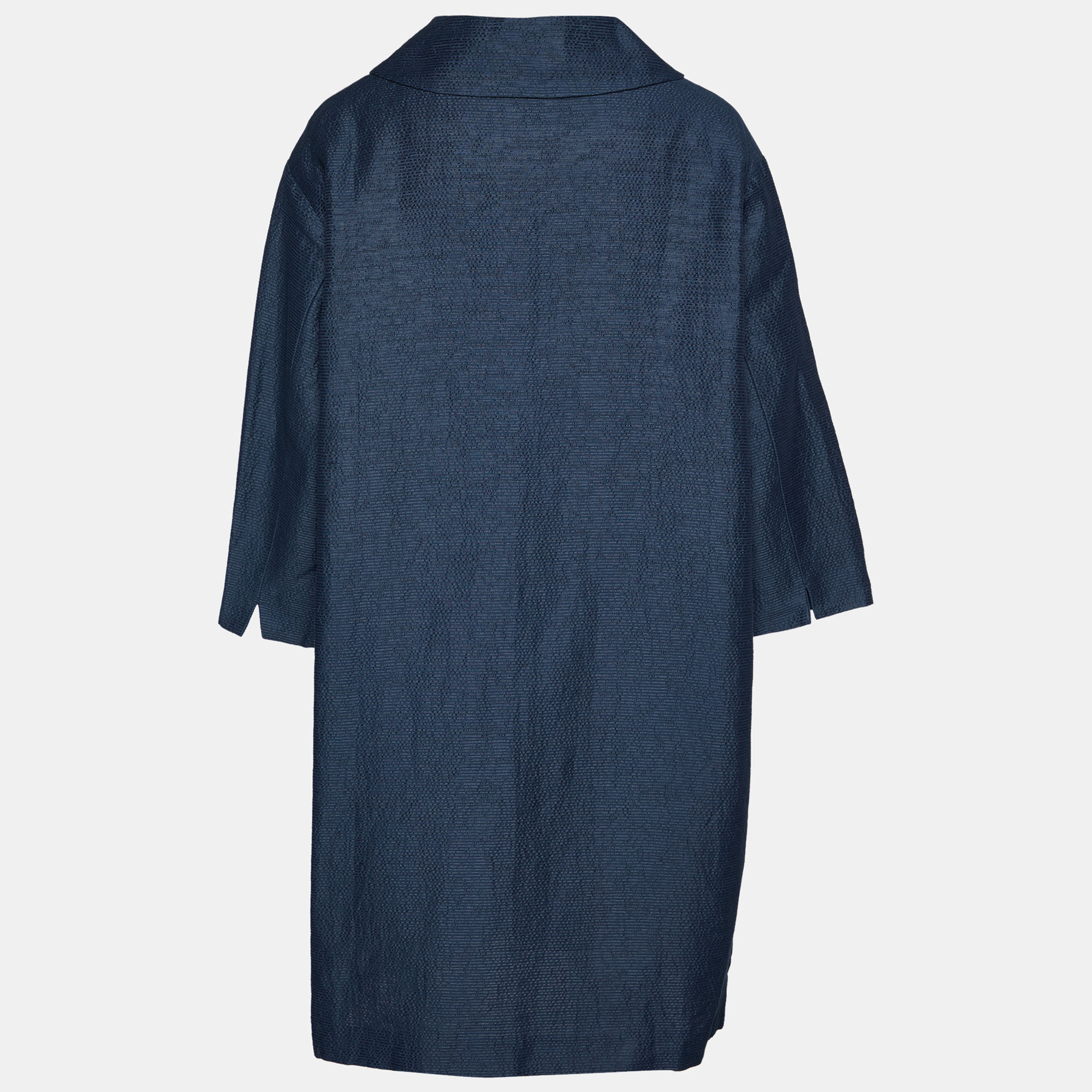 

S'Max Mara Navy Blue Textured Cotton & Silk Oversized Button Front Coat
