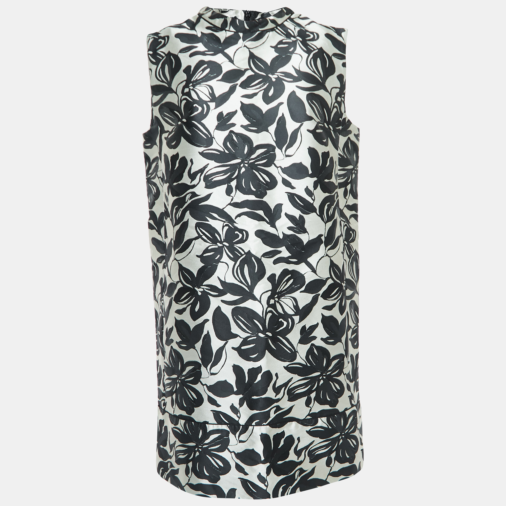 Pre-owned S'max Mara Black/white Floral Jacquard Sleeveless Midi Dress 2xl