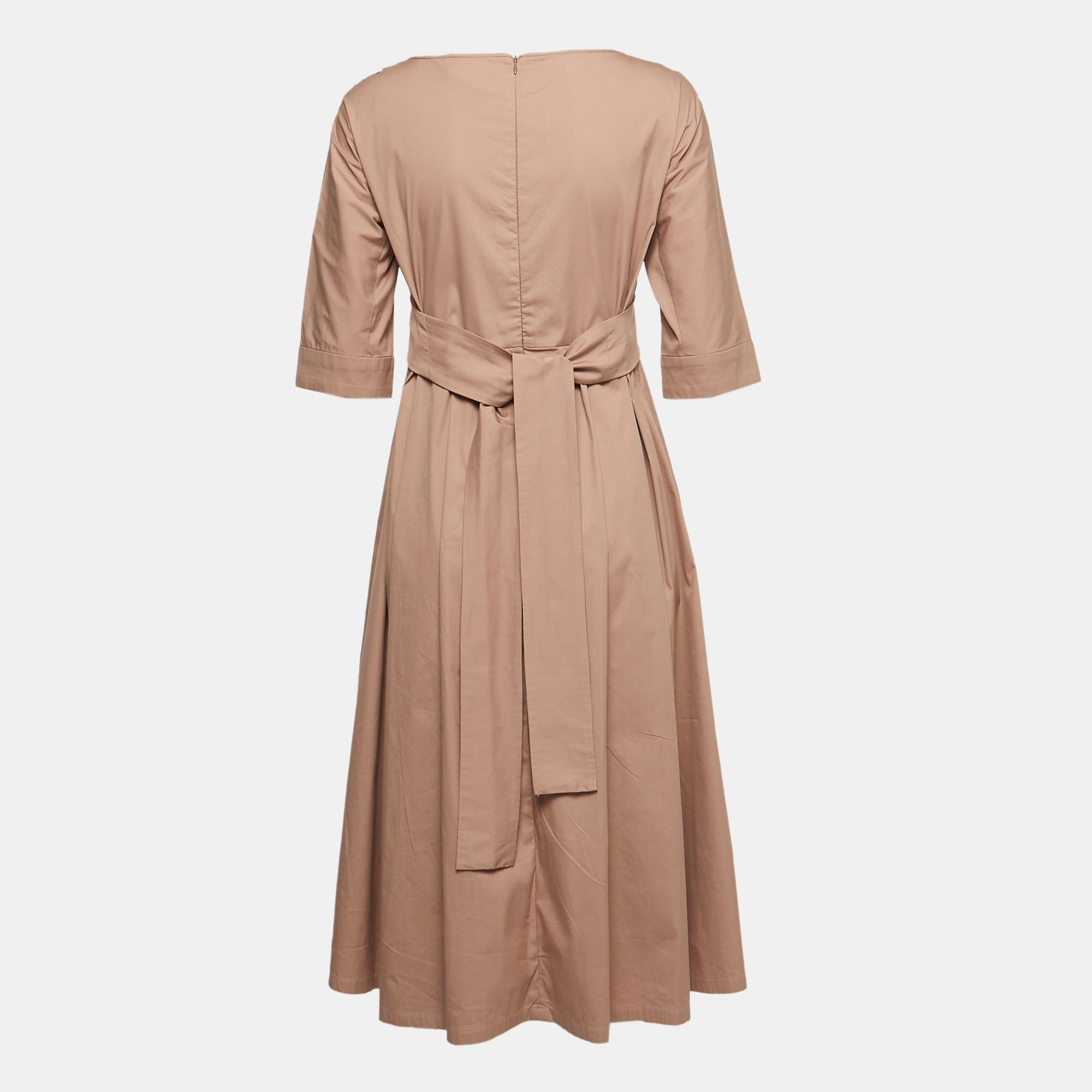 

Max Mara Dusty Pink Cotton Blend Waist Tie Detailed Midi Dress