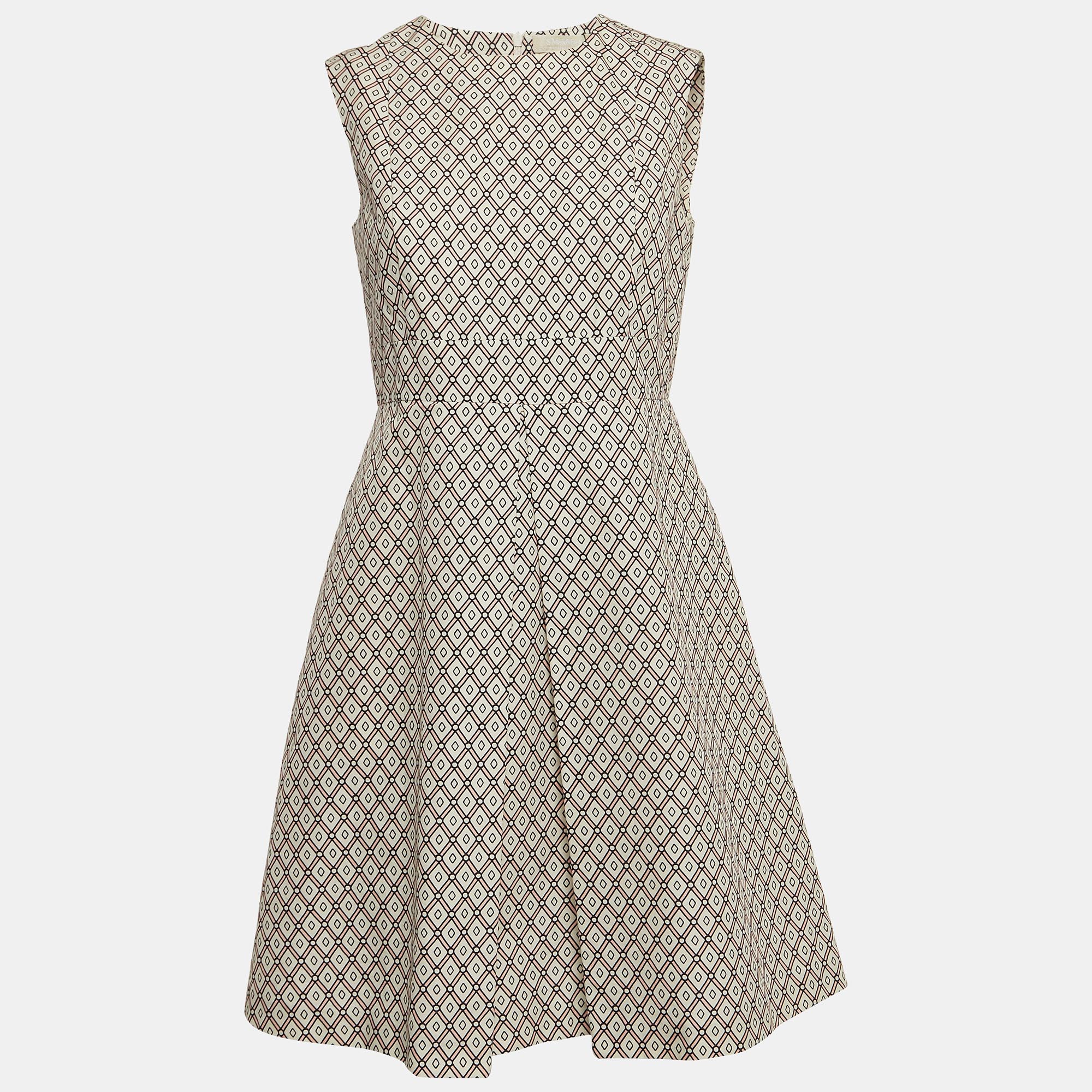 

S'Max Mara Cream Geometric Print Cotton Sleeveless Mini Dress