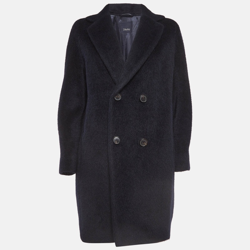 

S'Max Mara Navy Blue Wool Blend Double Breasted Coat S