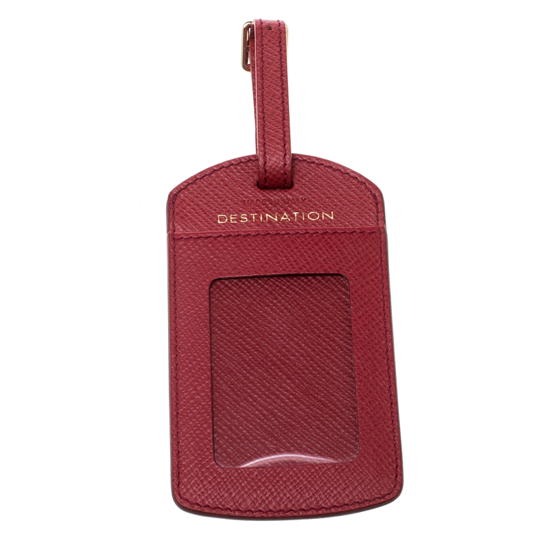 

Smythson Red Leather Panama Luggage Tag