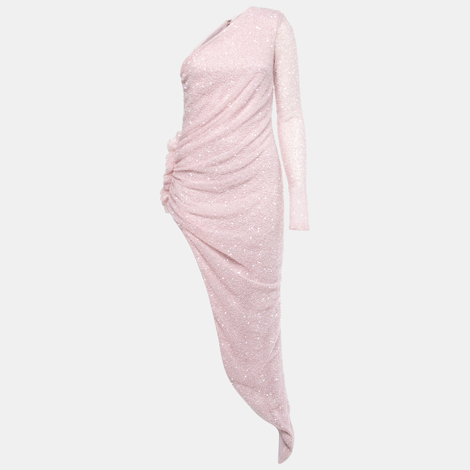 

Sofi Milo Light Pink Sequin & Bead Embellished One Shoulder Dress