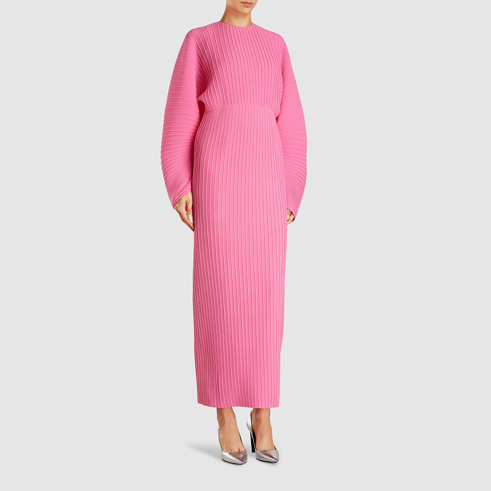 

Solace London Pink Mirabelle Plisse Chiffon Maxi Dress UK 16