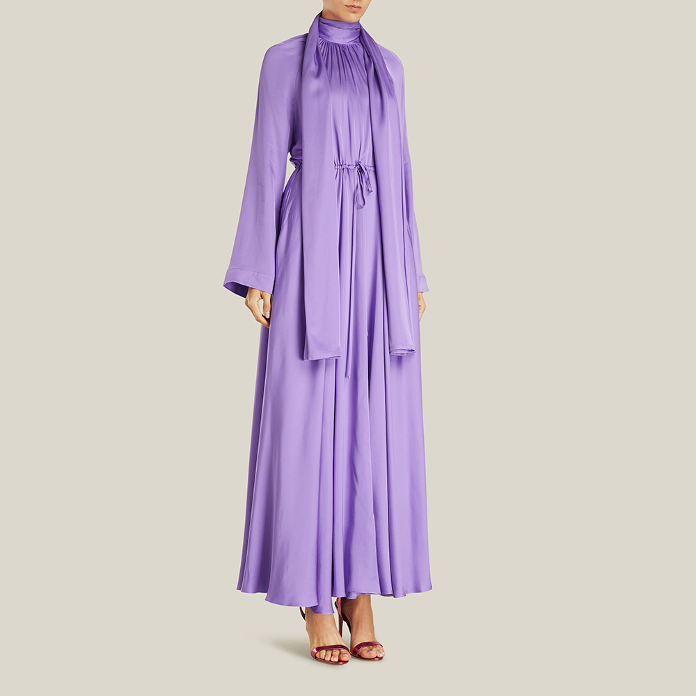 

Solace London Purple Akan Ruched Satin Maxi Dress UK 8