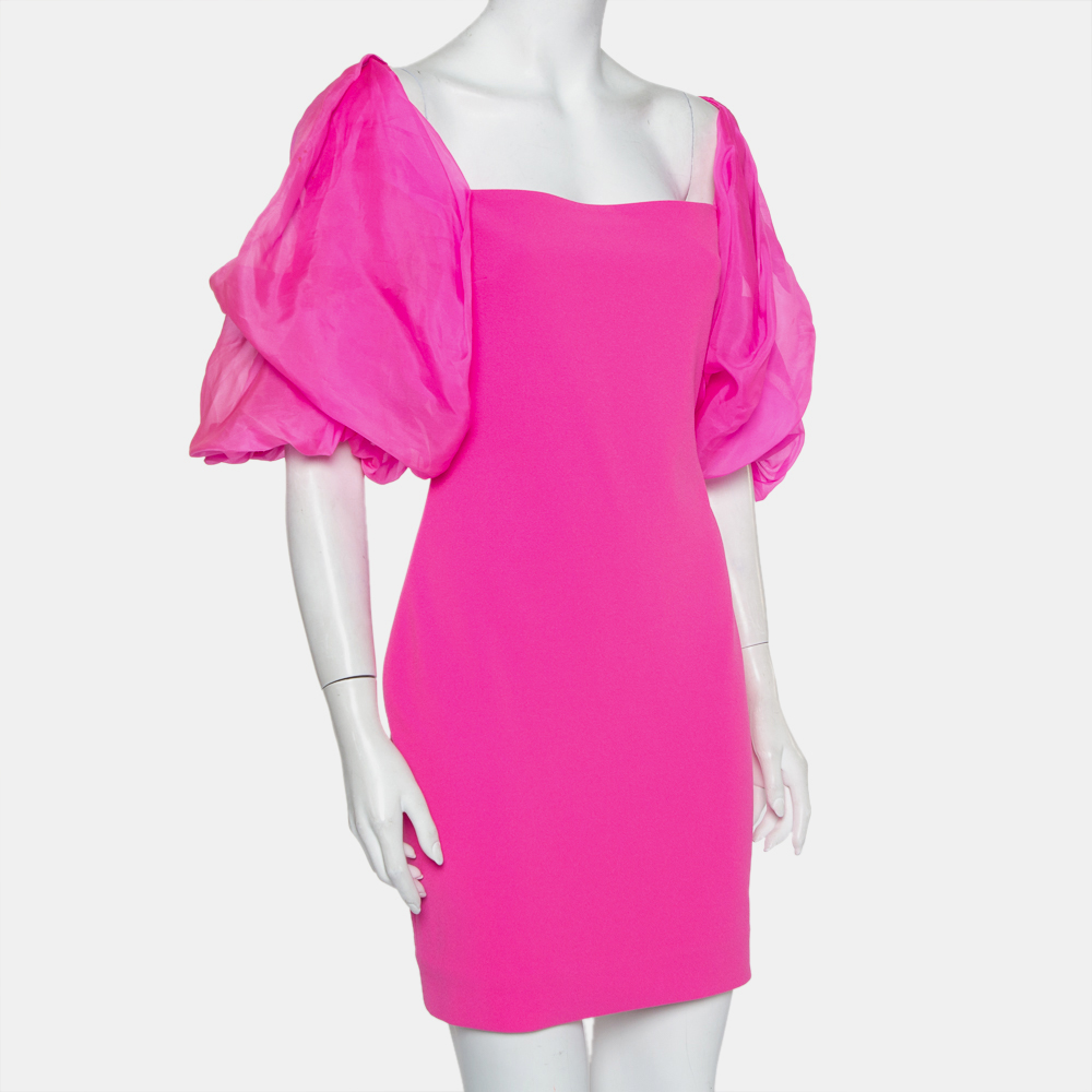 

Solace London Pink Crepe Puff Sleeved Ellice Mini Dress