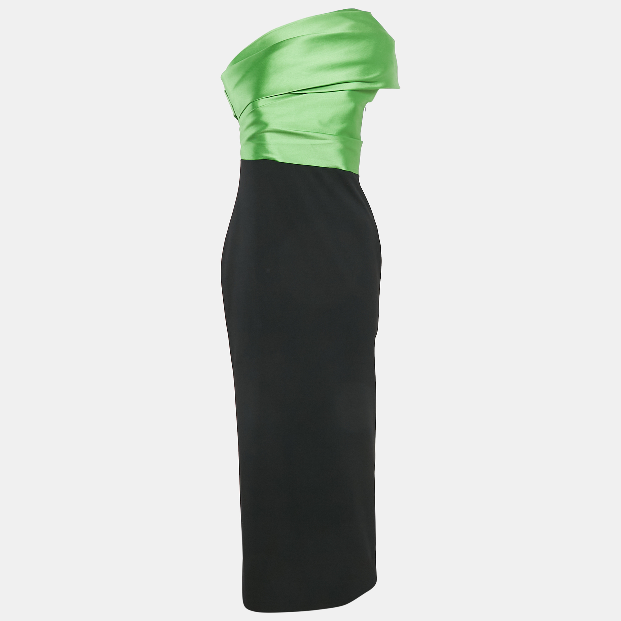 

Solace London Green/Black Crepe One Shoulder Selia Maxi Dress M