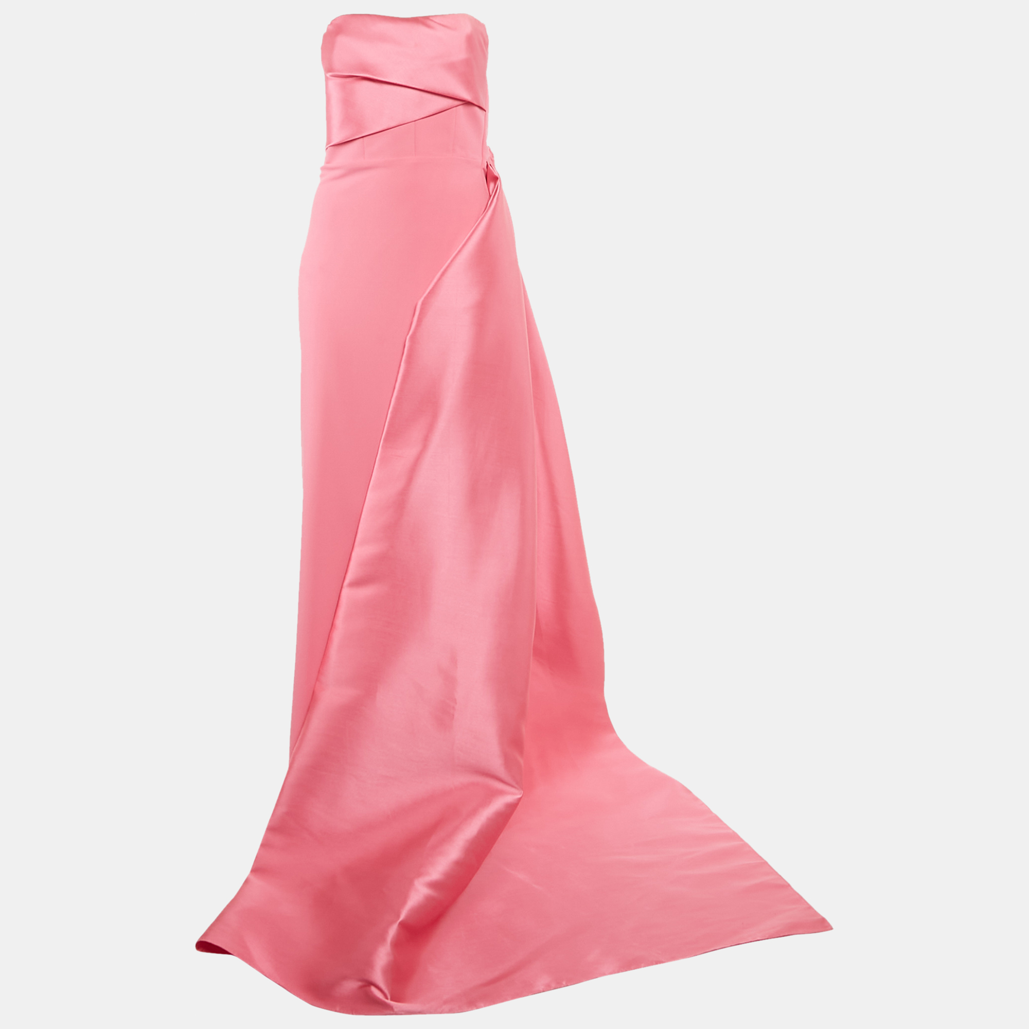 

Solace London Pink Taffeta Strapless Draped Trail Detail Kinsley Gown M