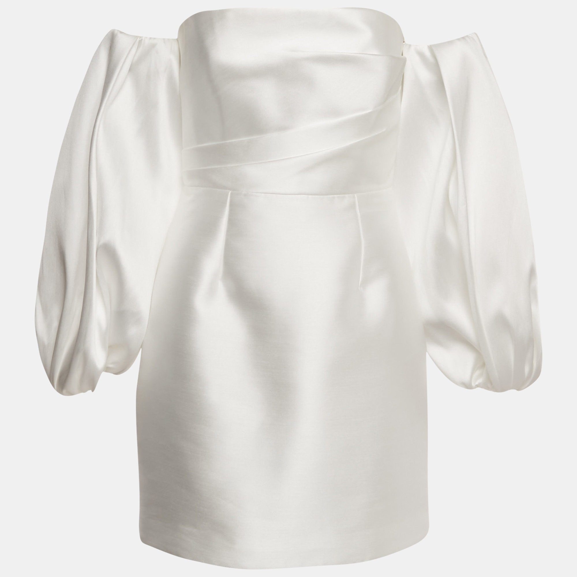 Pre-owned Solace London White Satin Off-shoulder Puff Sleeve Bella Mini Dress M