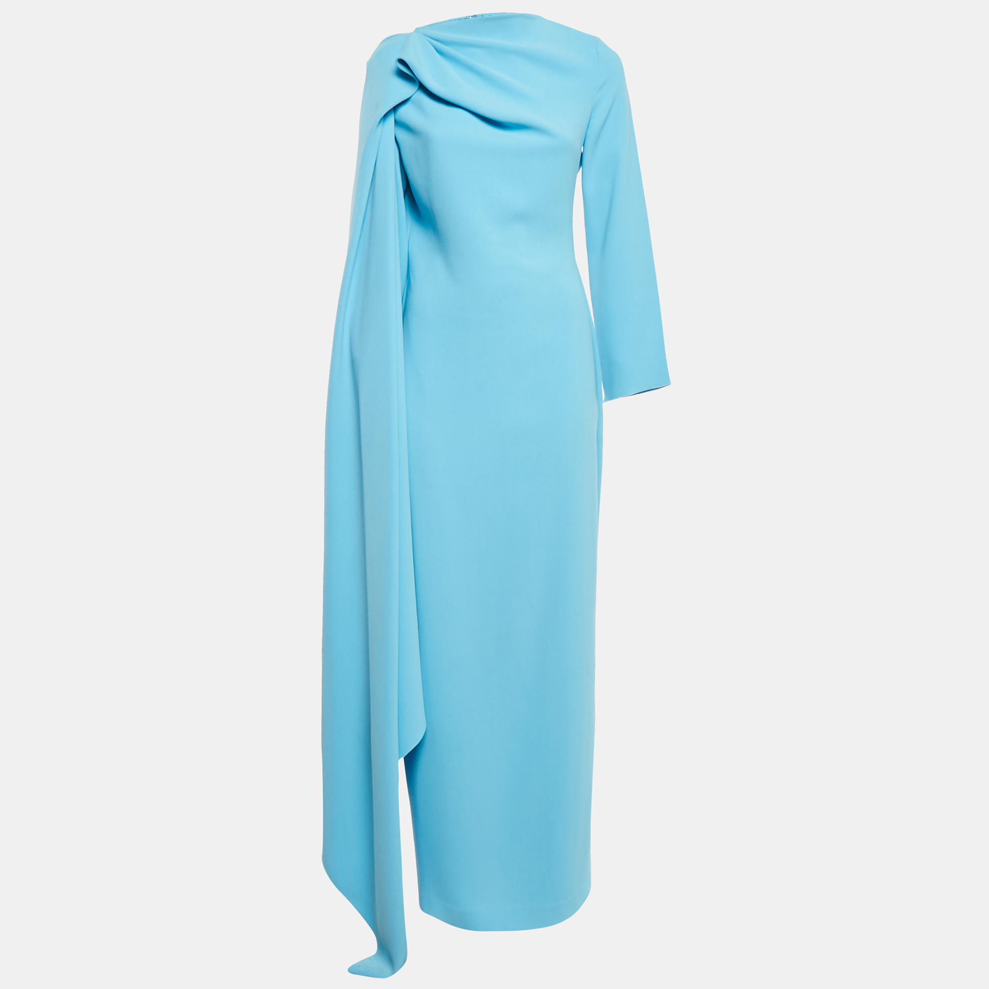 

Solace London Blue Crepe Flared One Sleeve Gown M