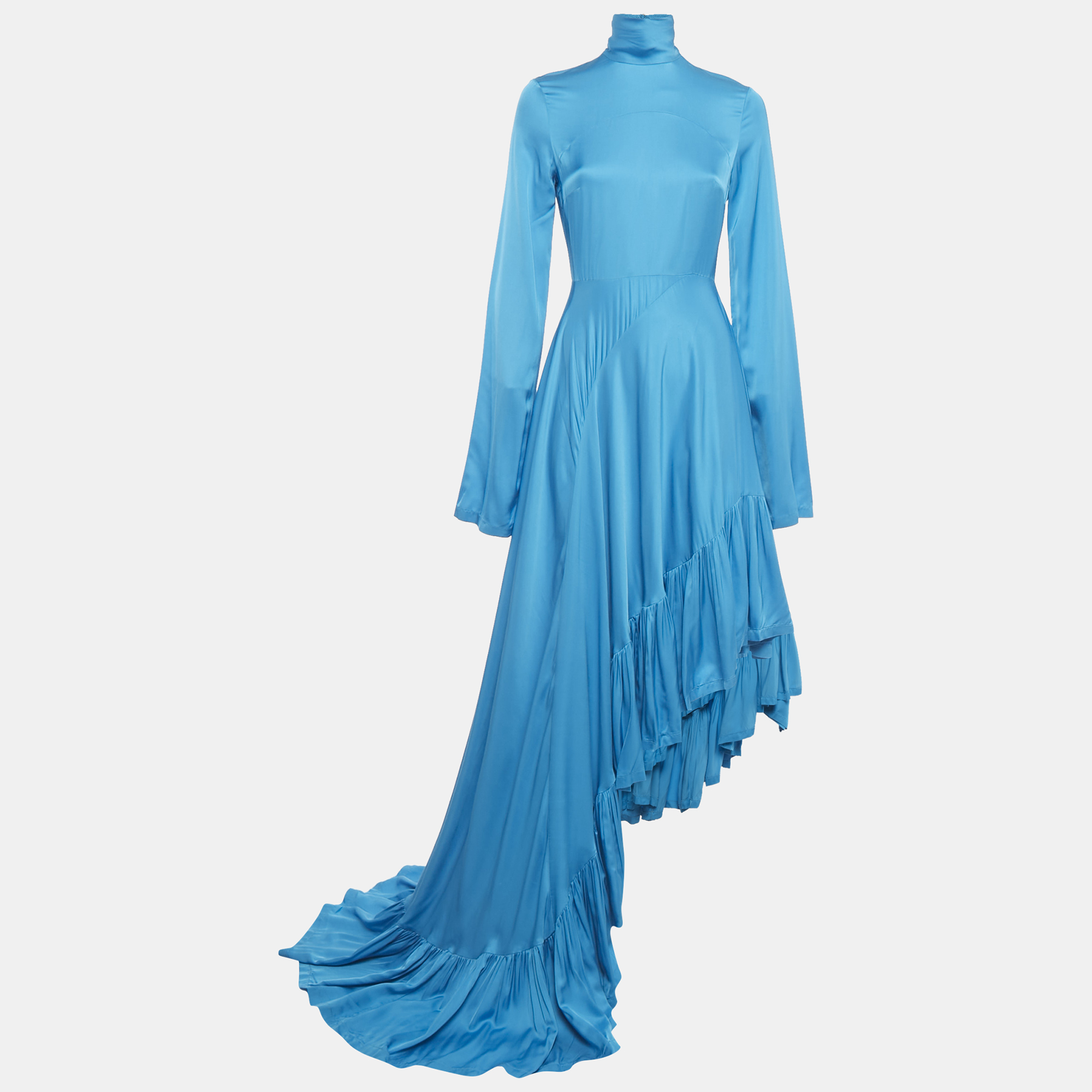 Pre-owned Solace London Blue Satin Asymmetrical Marlee Maxi Dress S