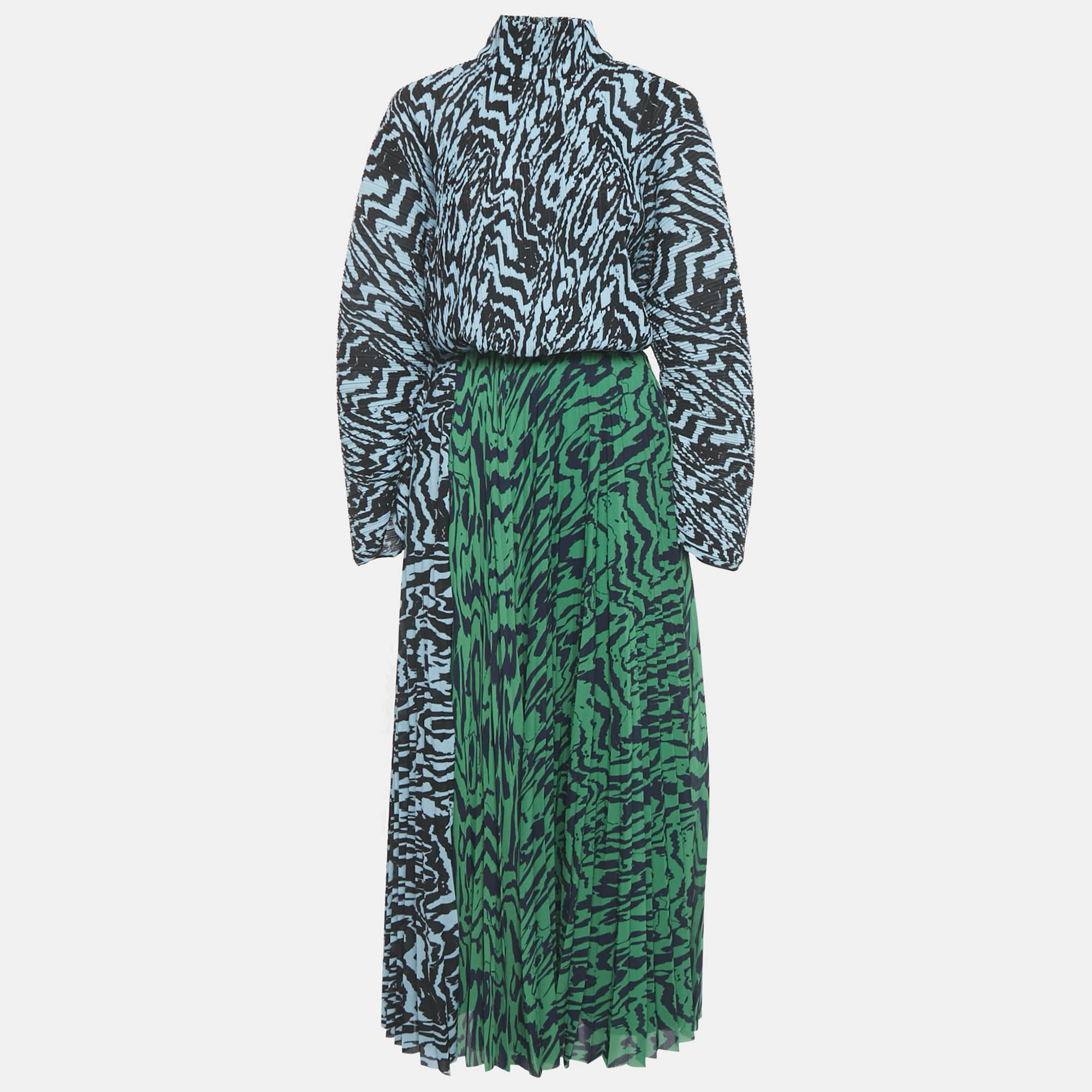 

Solace London Blue/Green Printed Plisse Top and Skirt Set S/M