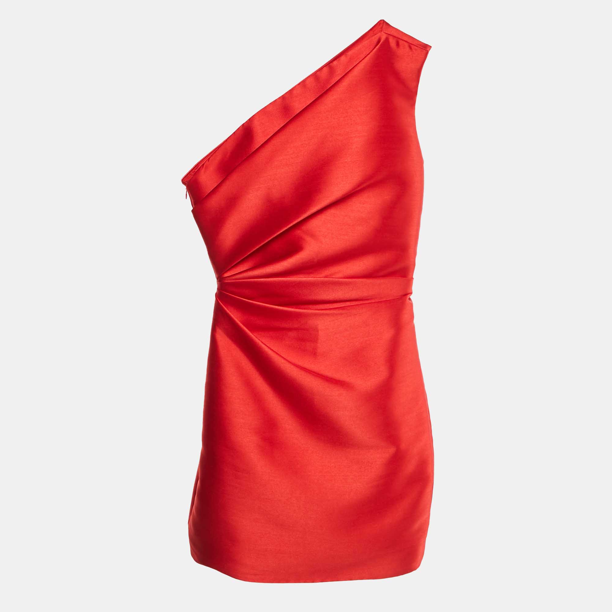 Pre-owned Solace London Red Taffeta One Shoulder Mini Dress S