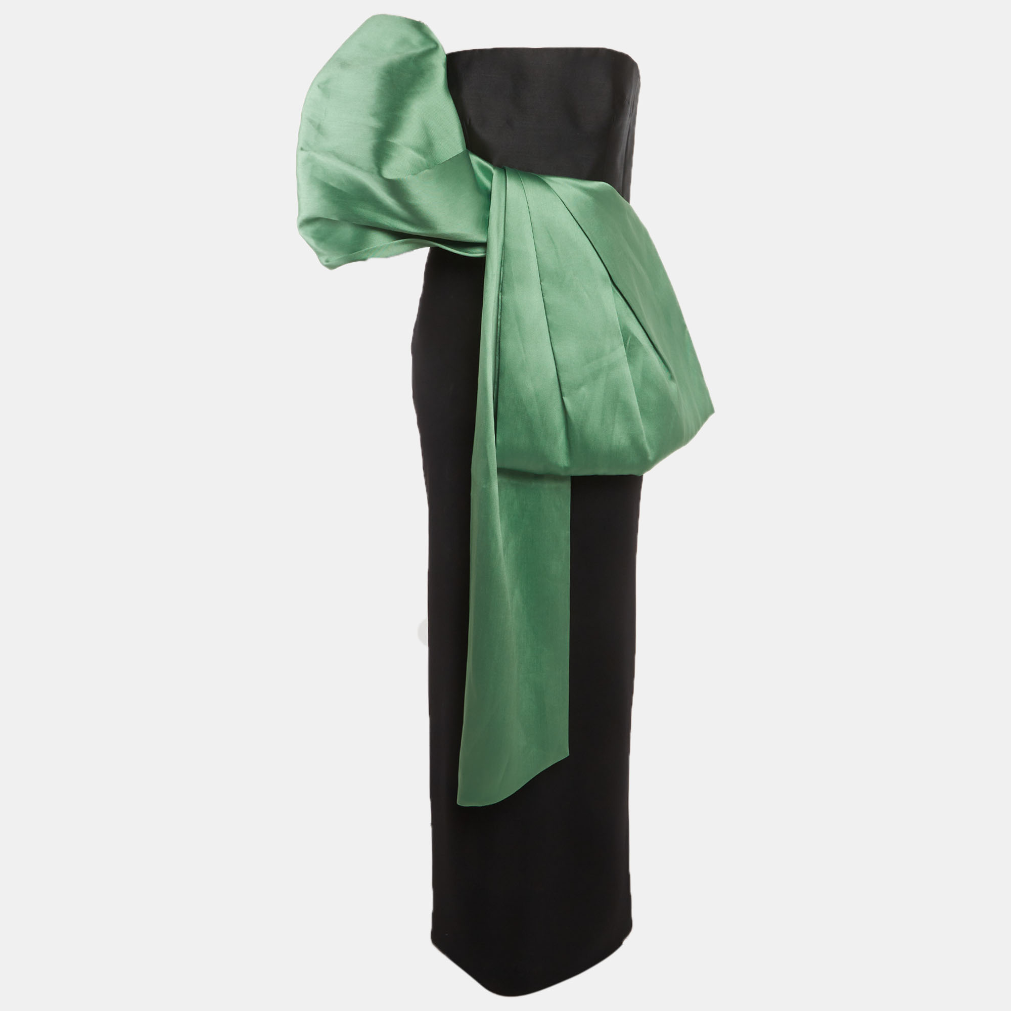 

Solace London Black/Green Satin & Crepe Strapless Maeve Maxi Dress M